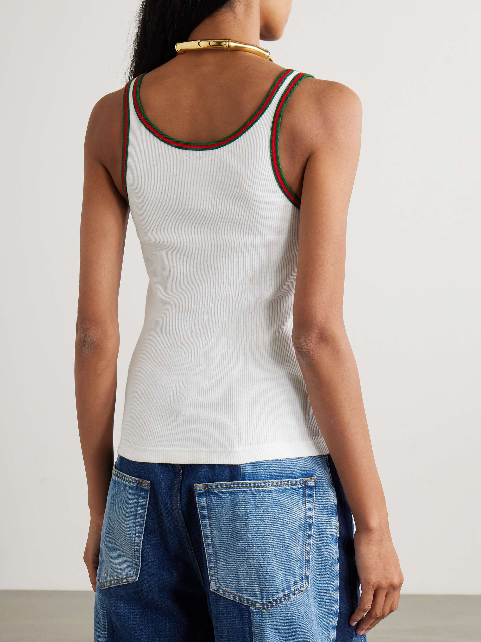 Webbing-trimmed ribbed stretch-cotton jersey tank view