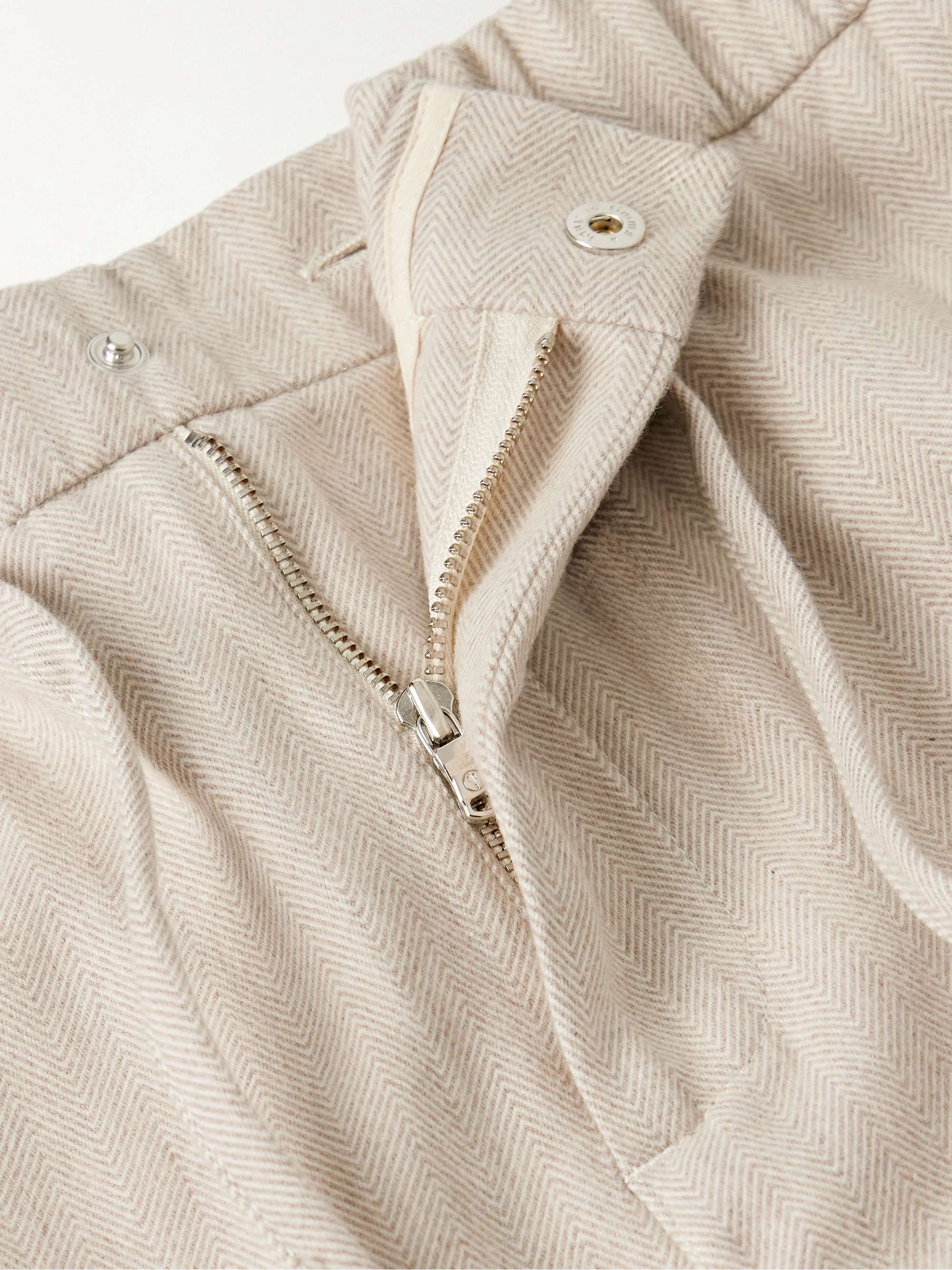 Oscar Straight-Leg Herringbone Cotton and Cashmere-Blend Drawstring Trousers view