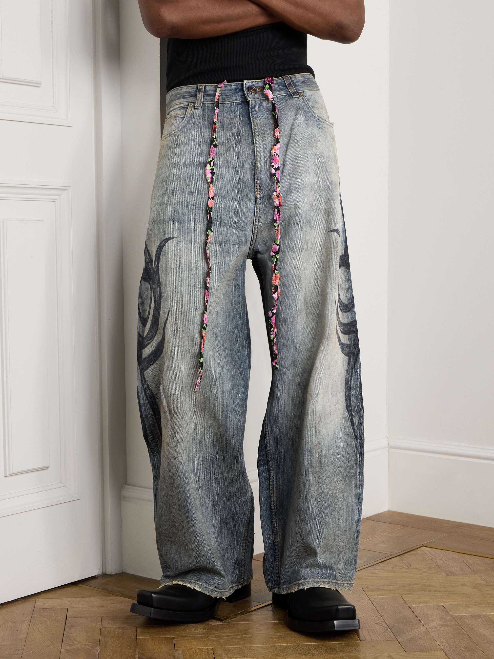 Y2K Wide-Leg Distressed Printed Jeans view