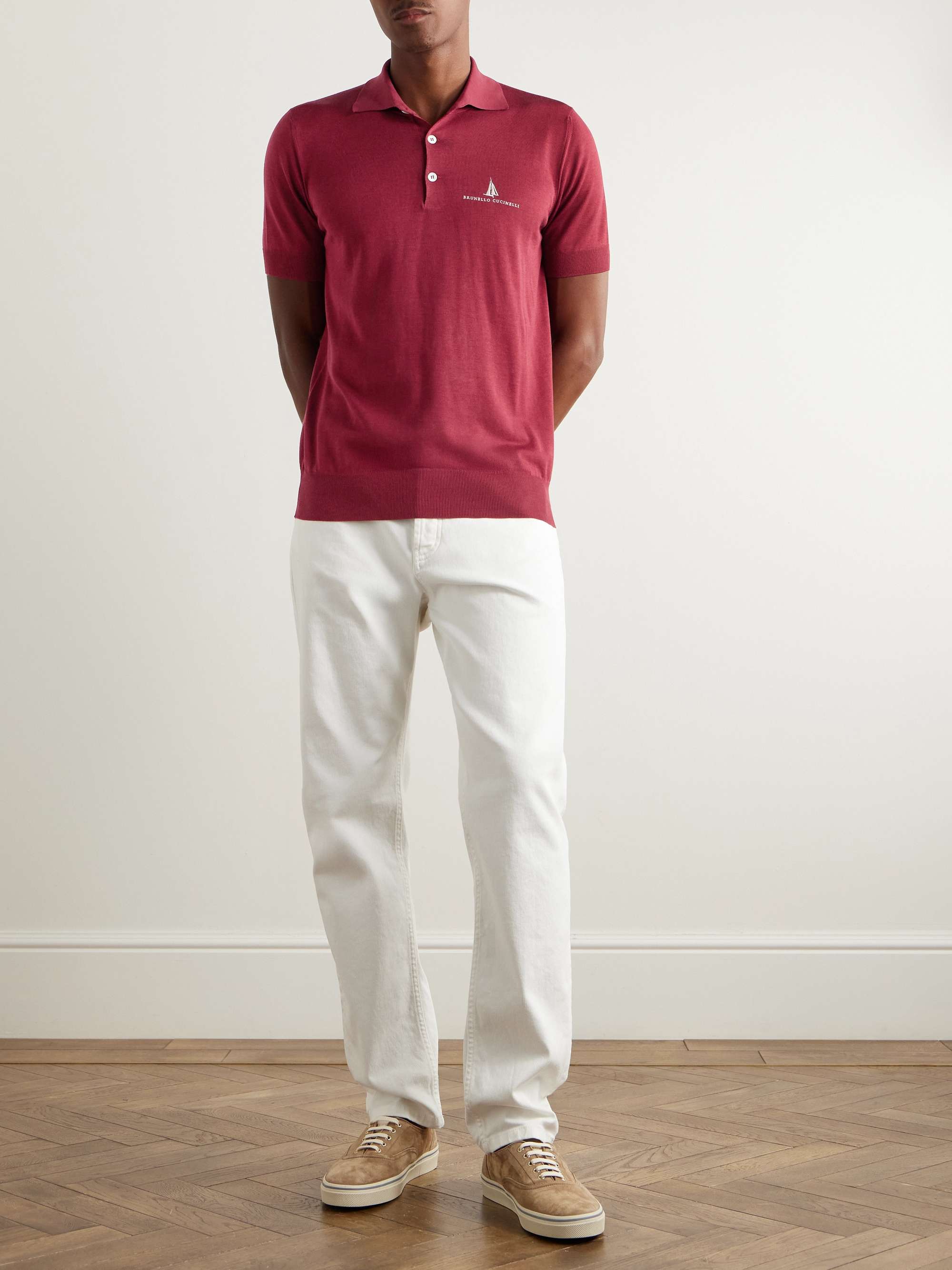 Slim-Fit Logo-Embroidered Silk and Cotton-Blend Polo Shirt view