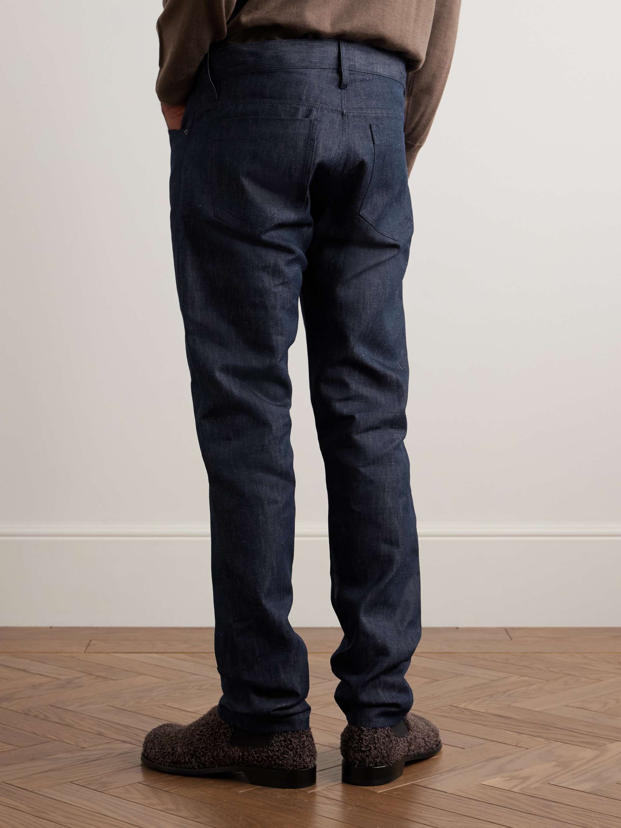 Anthony Slim-Fit Straight-Leg Cotton and Linen-Blend Chambray Trousers view