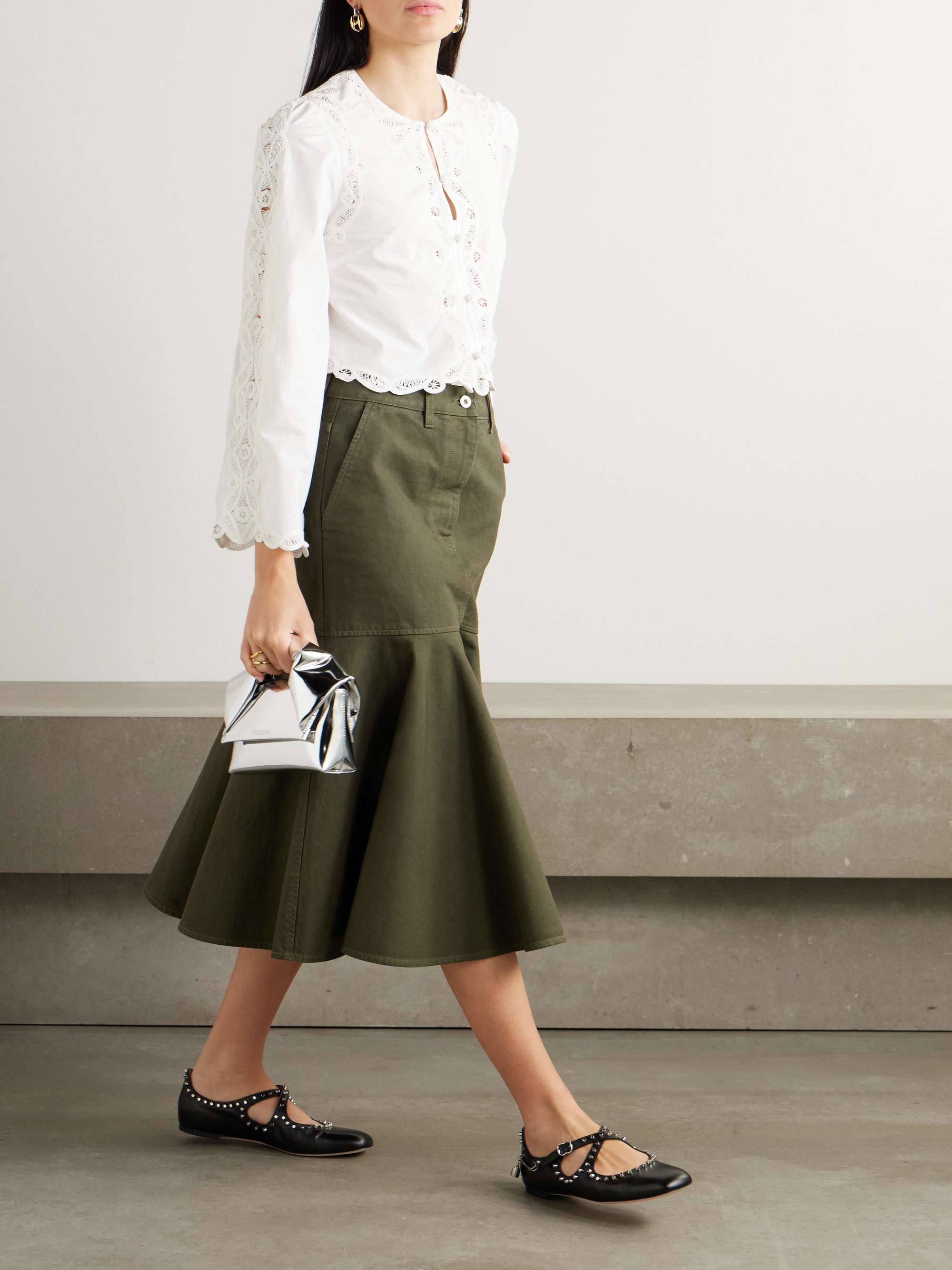 Elke scalloped embroidered cotton-voile top view