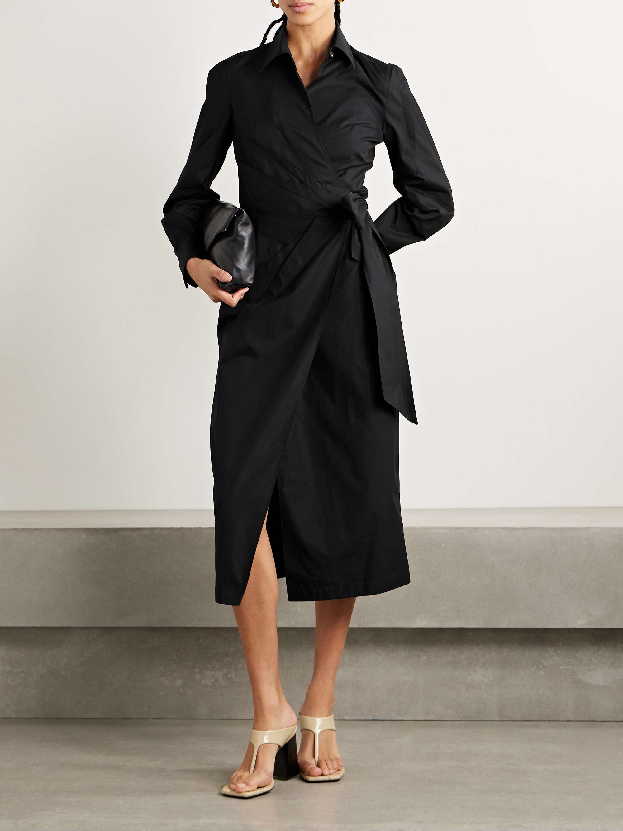 Agrume pleated cotton-poplin midi wrap dress view