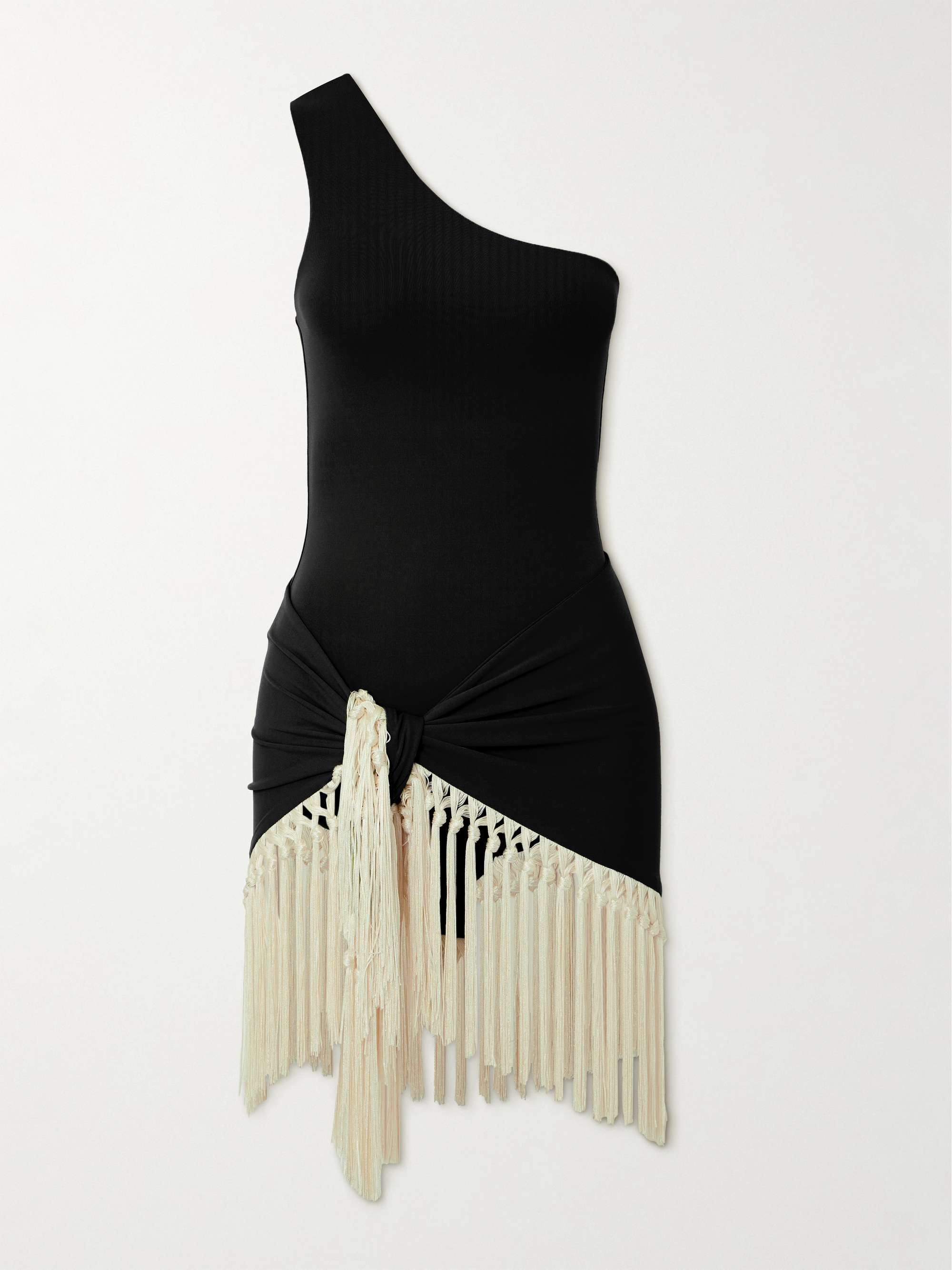 Yacare one-shoulder swimsuit and fringed pareo set hero visual
