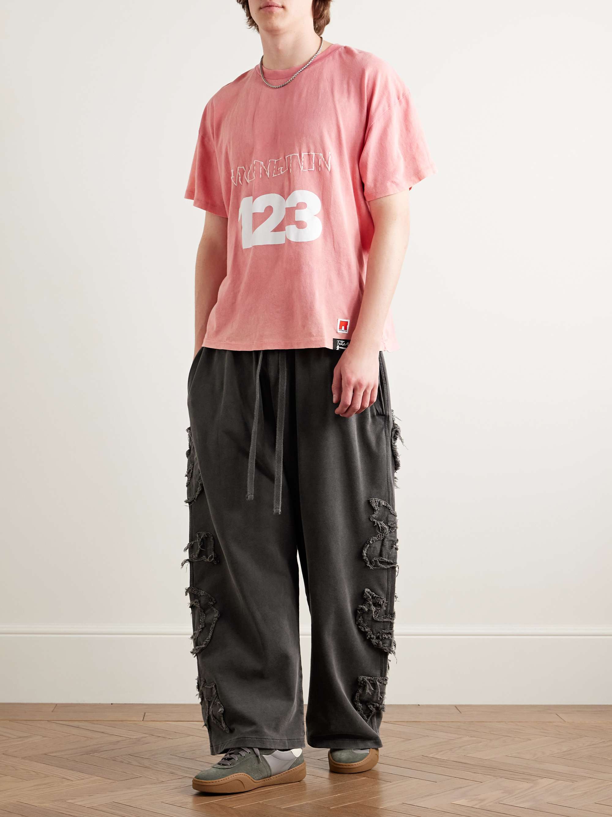 Prowser Wide-Leg Distressed Appliquéd Cotton-Jersey Sweatpants view