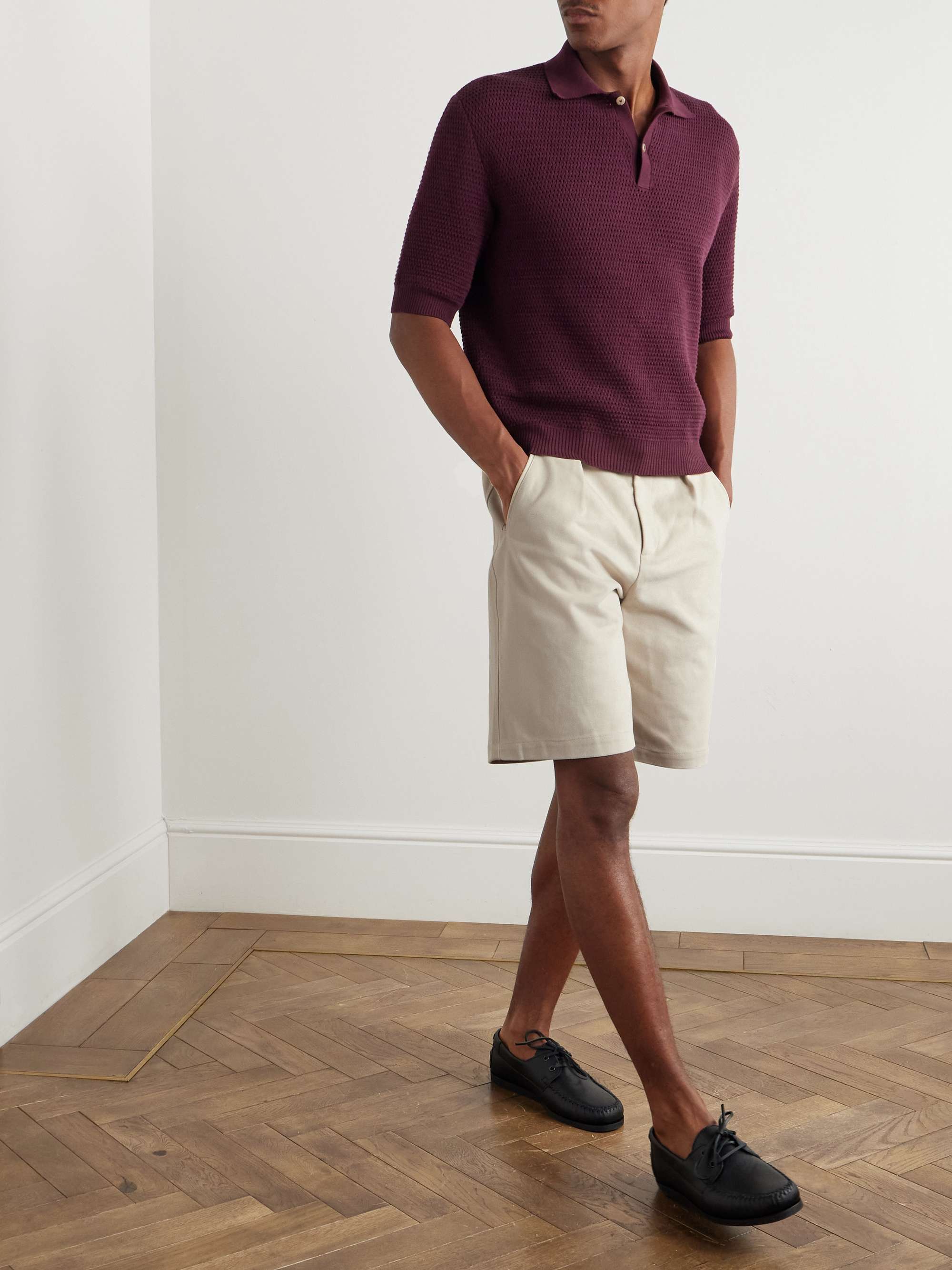 Straight-Leg Pleated Cotton-Drill Shorts view