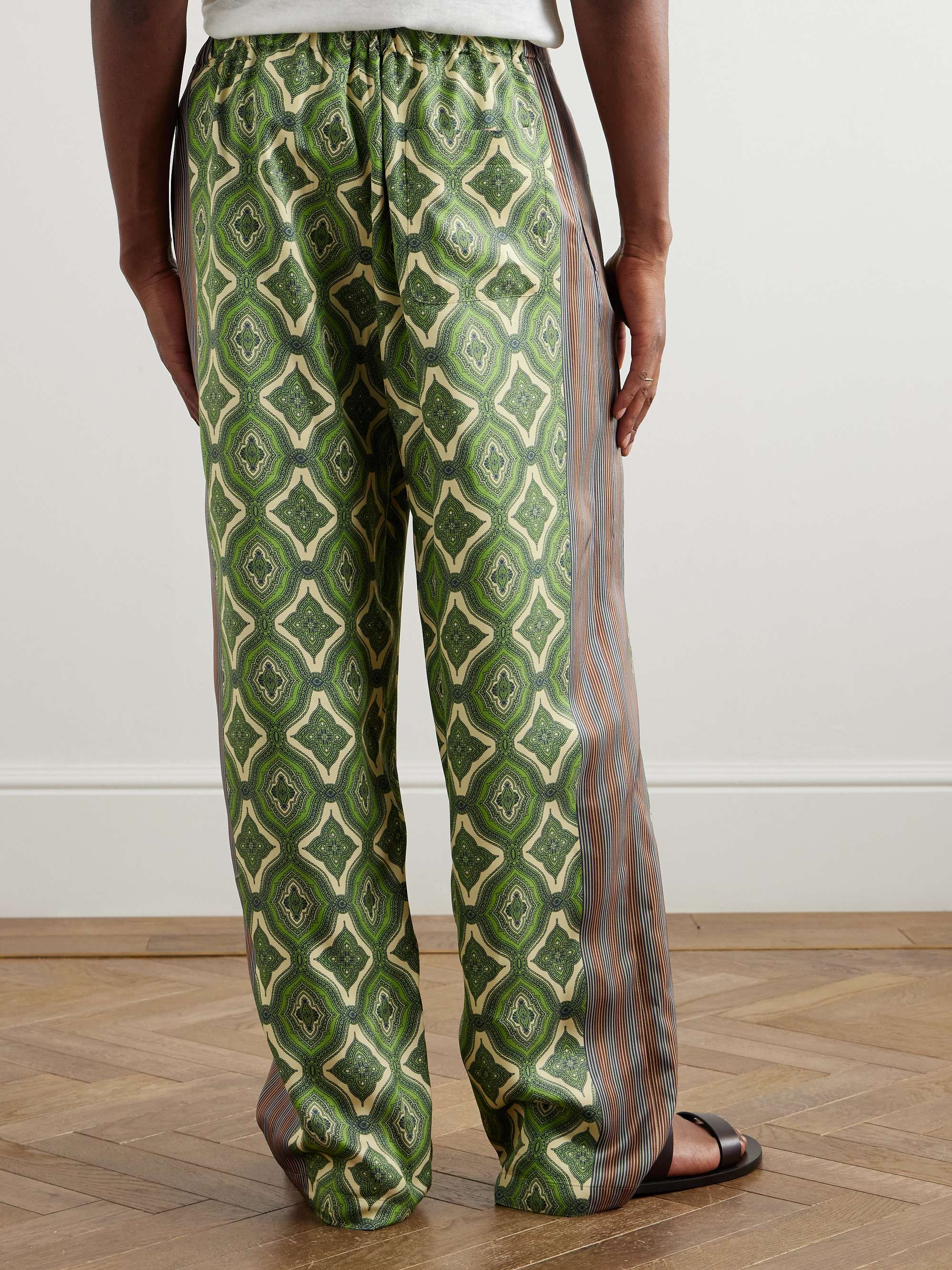 Harlequin Straight-Leg Pleated Striped Paisley-Print Satin-Twill Suit Trousers view