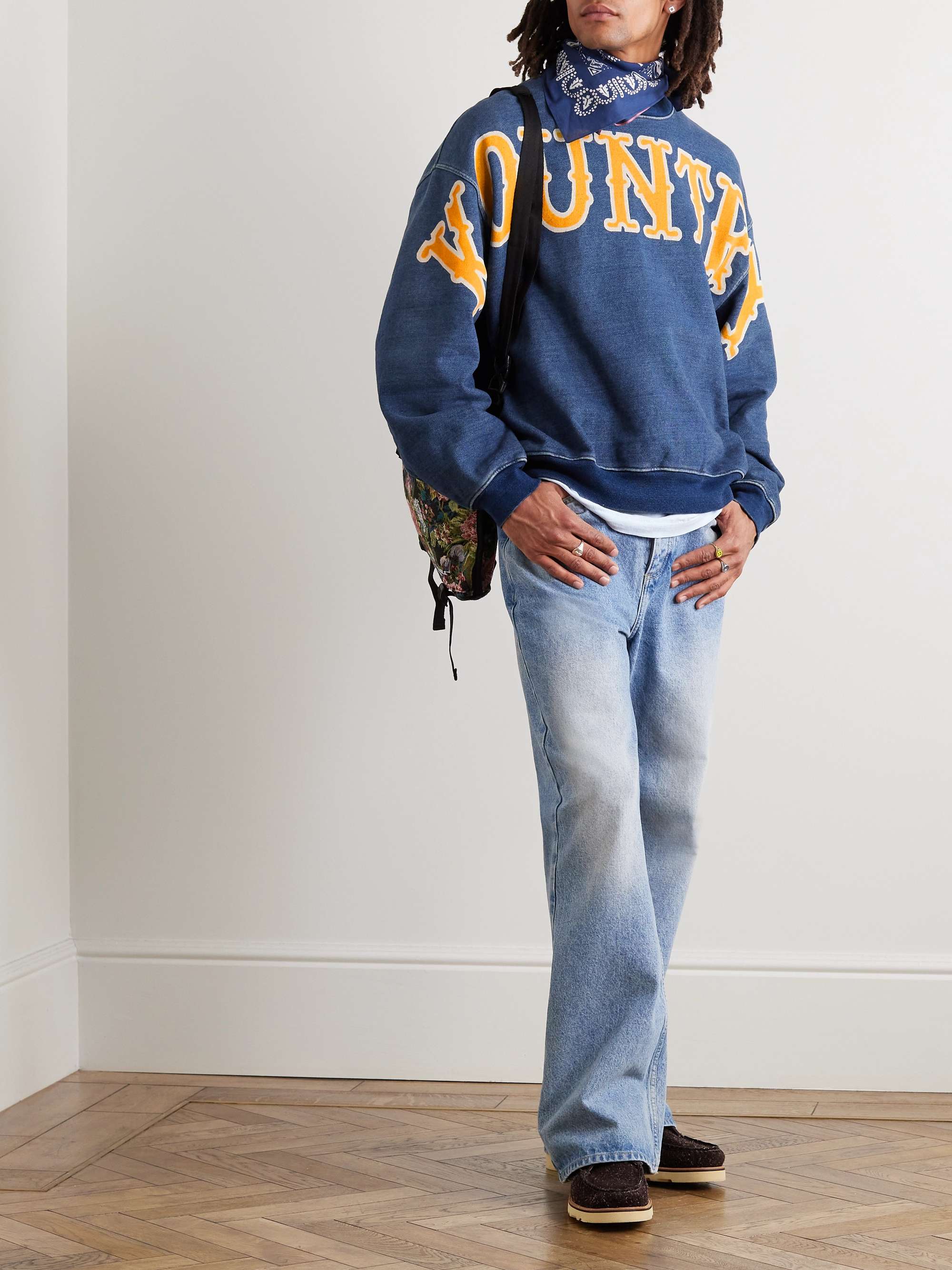 Denim-Trimmed Logo-Print Cotton-Jersey Sweatshirt view