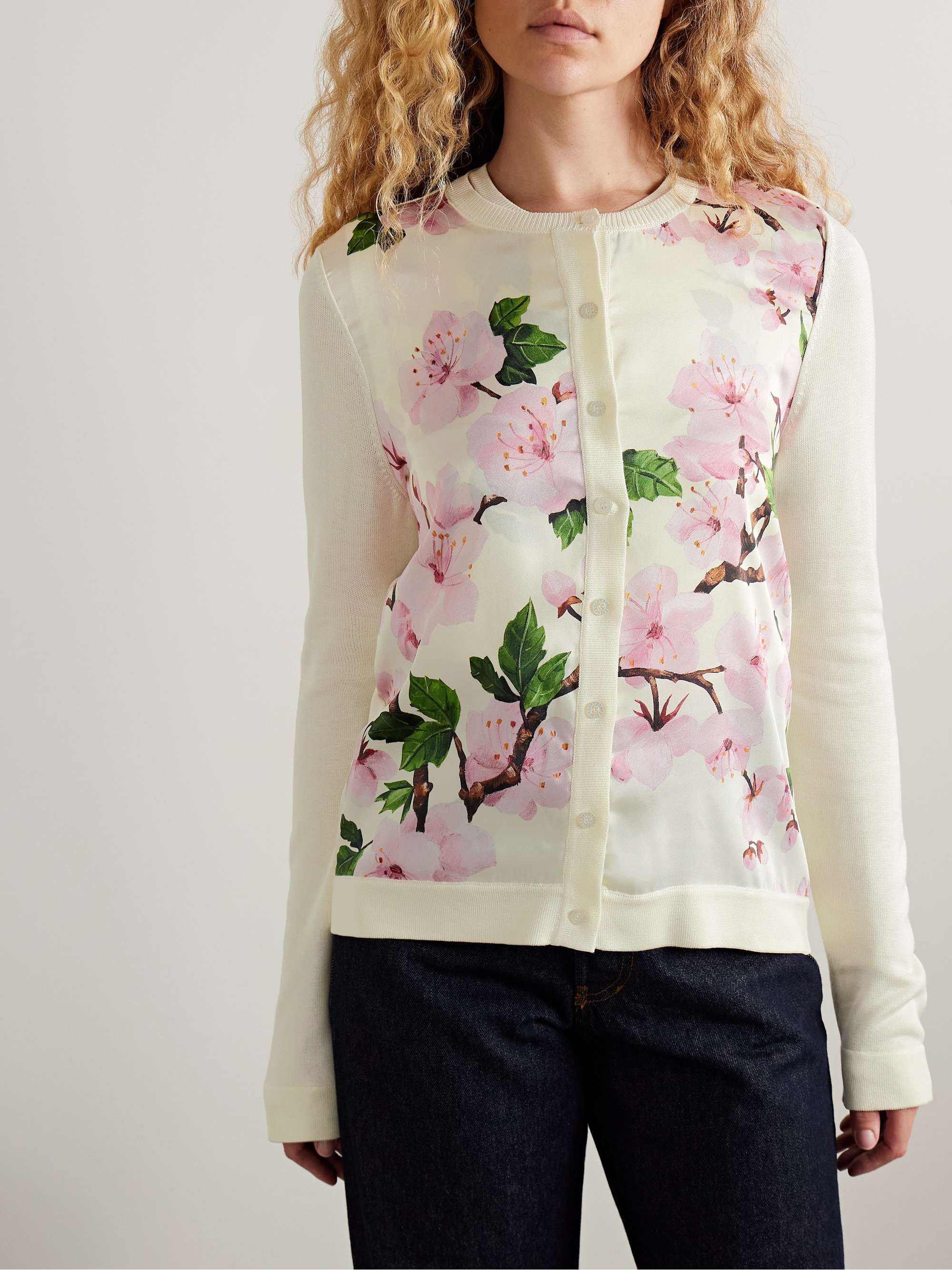 Paneled knitted and floral-print silk-blend twill cardigan view