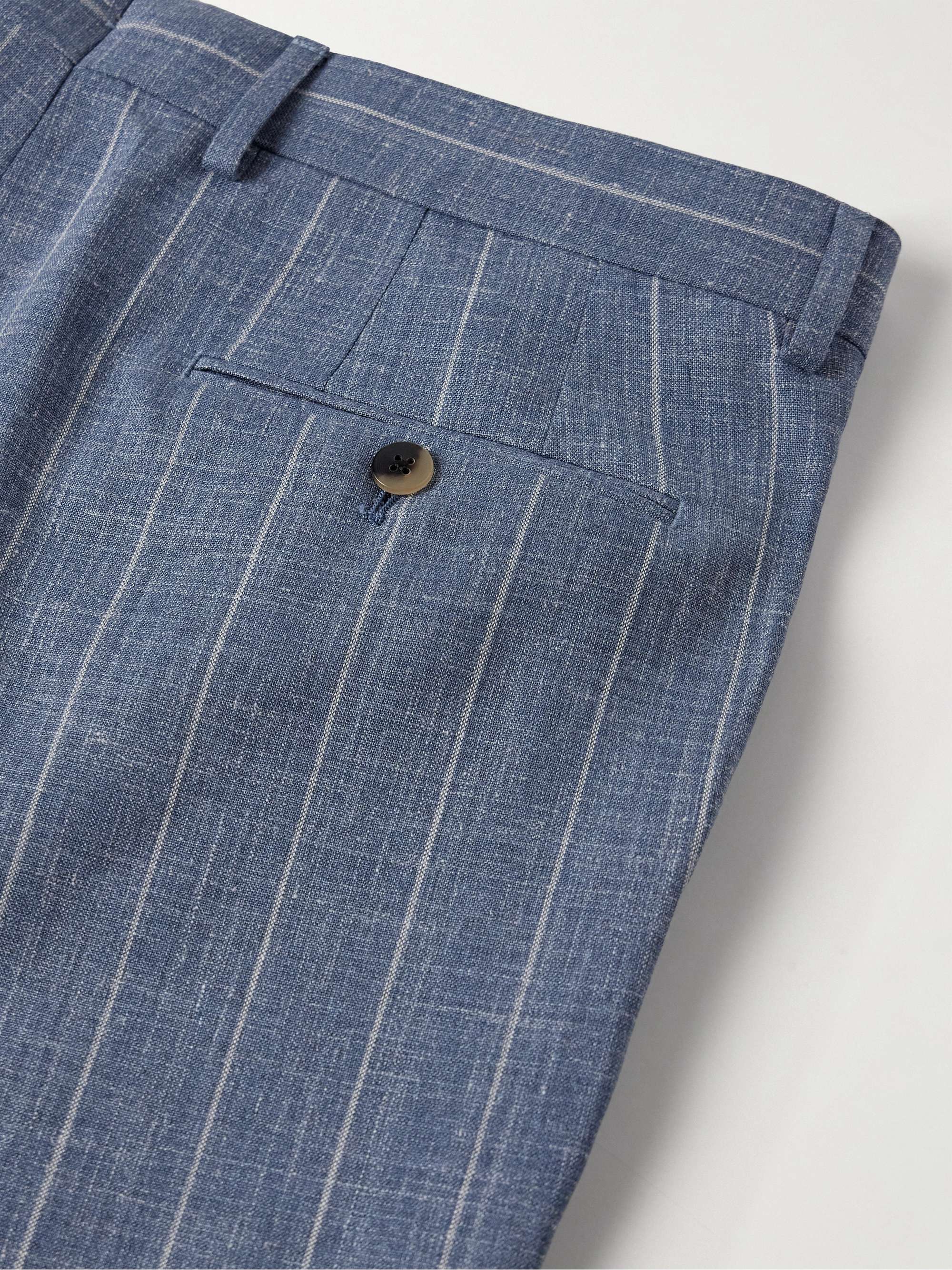 Slim-Fit Striped Wool, Silk and Linen-Blend Suit Trousers view
