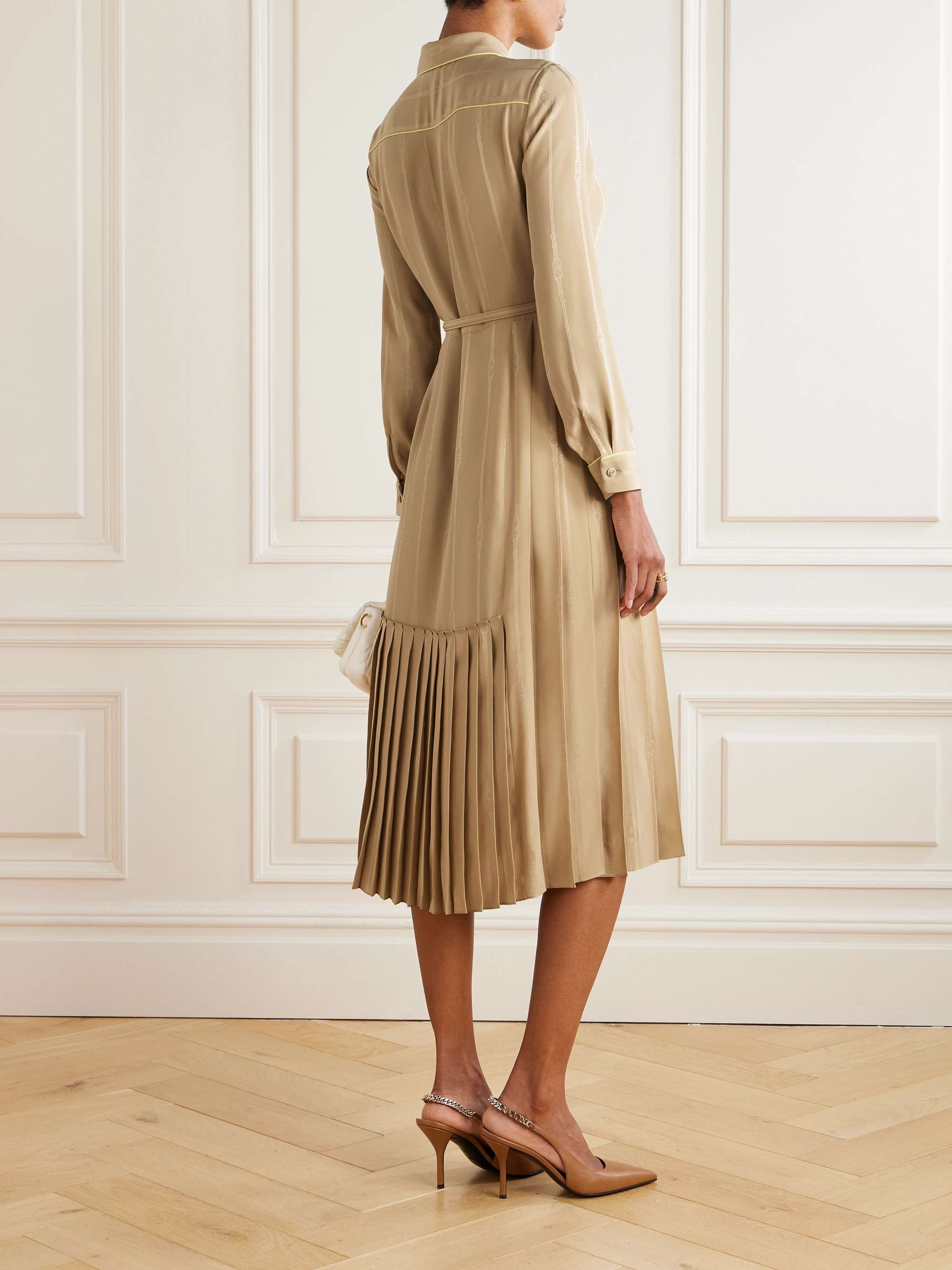 Belted pleated silk-jacquard midi shirt dress view