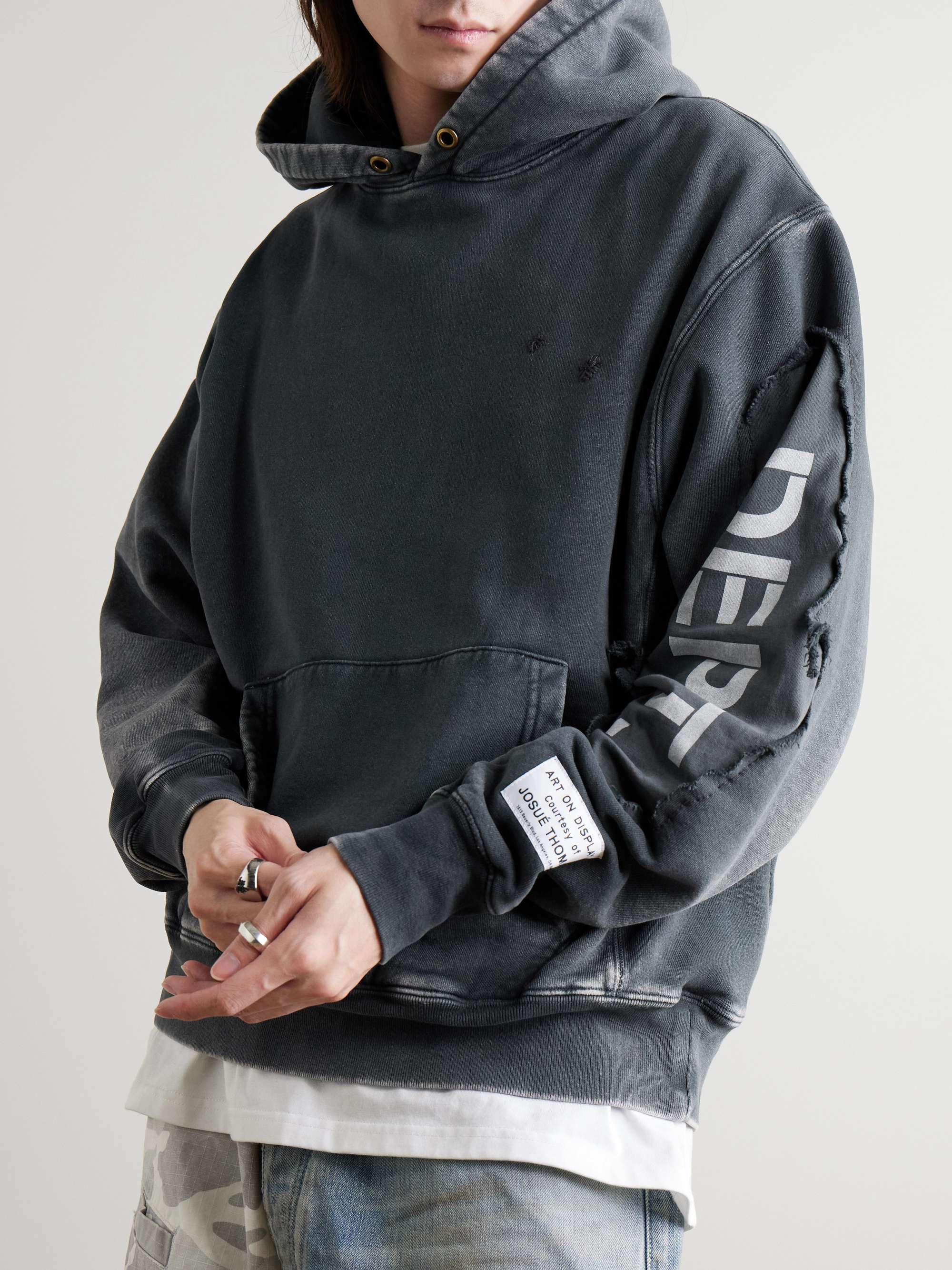 Stencil Distressed Logo-Print Appliquéd Cotton-Jersey Hoodie view