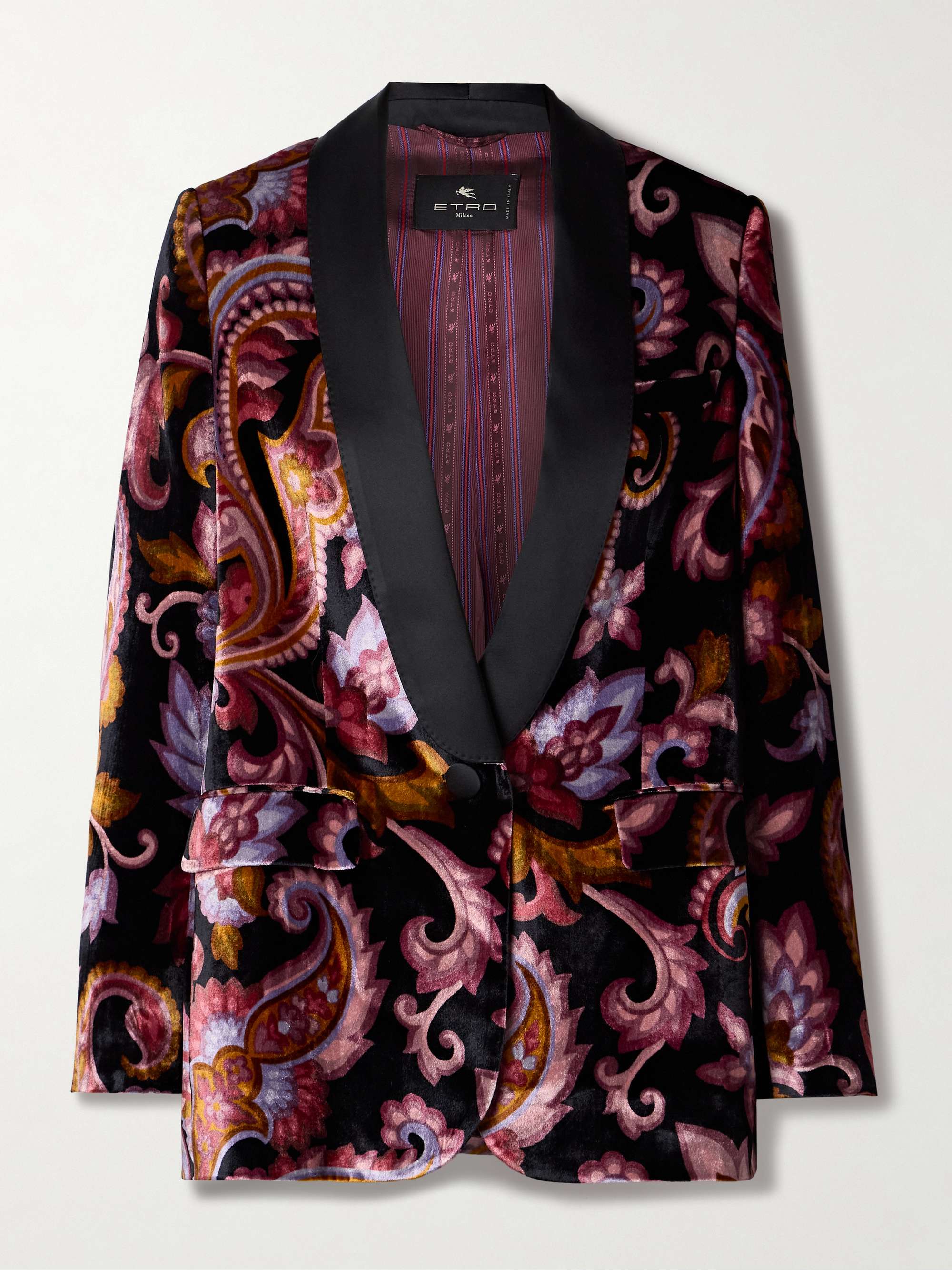 Satin-trimmed paisley-print velvet blazer hero visual