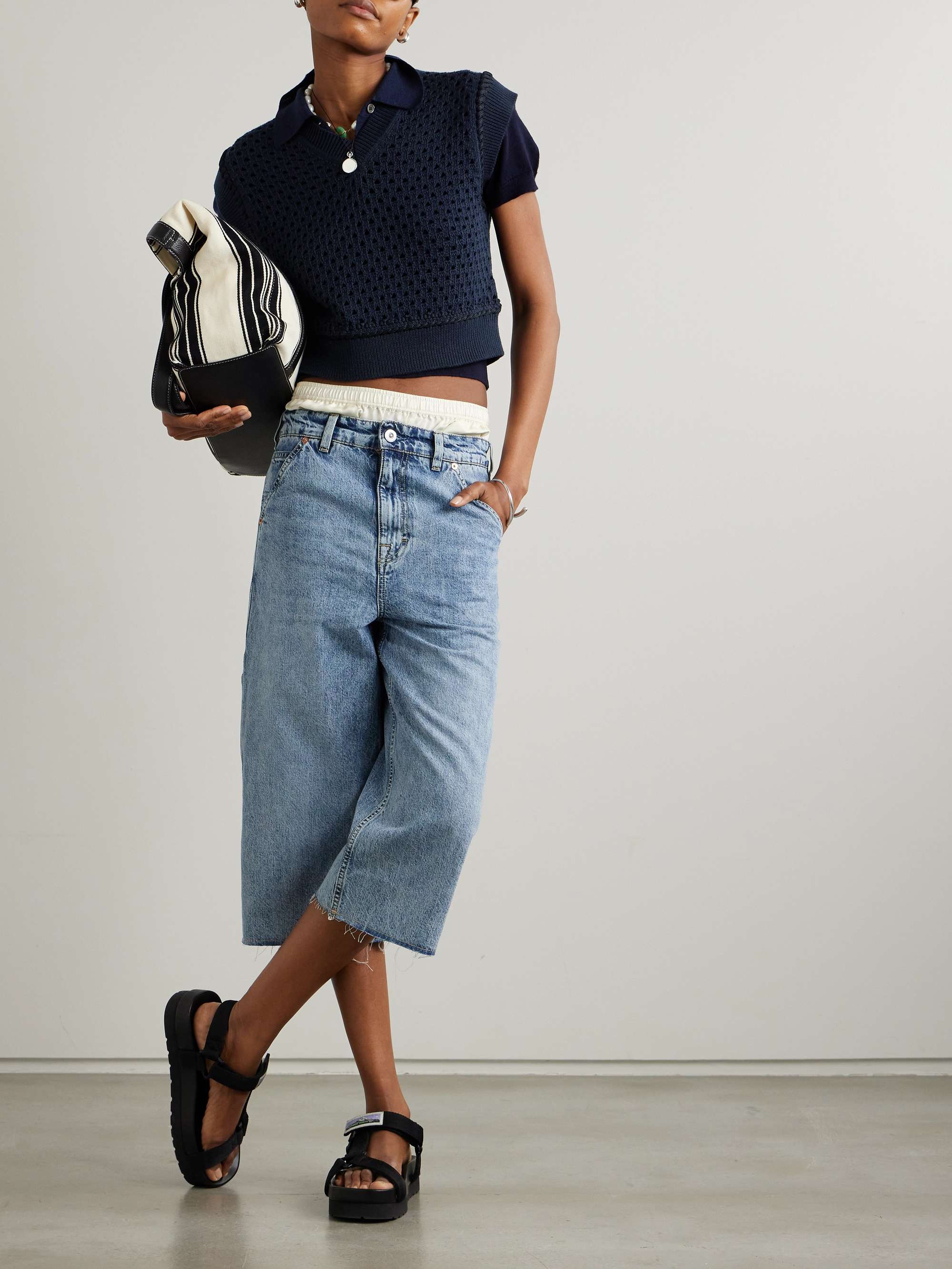 Cropped open-knit cotton vest view