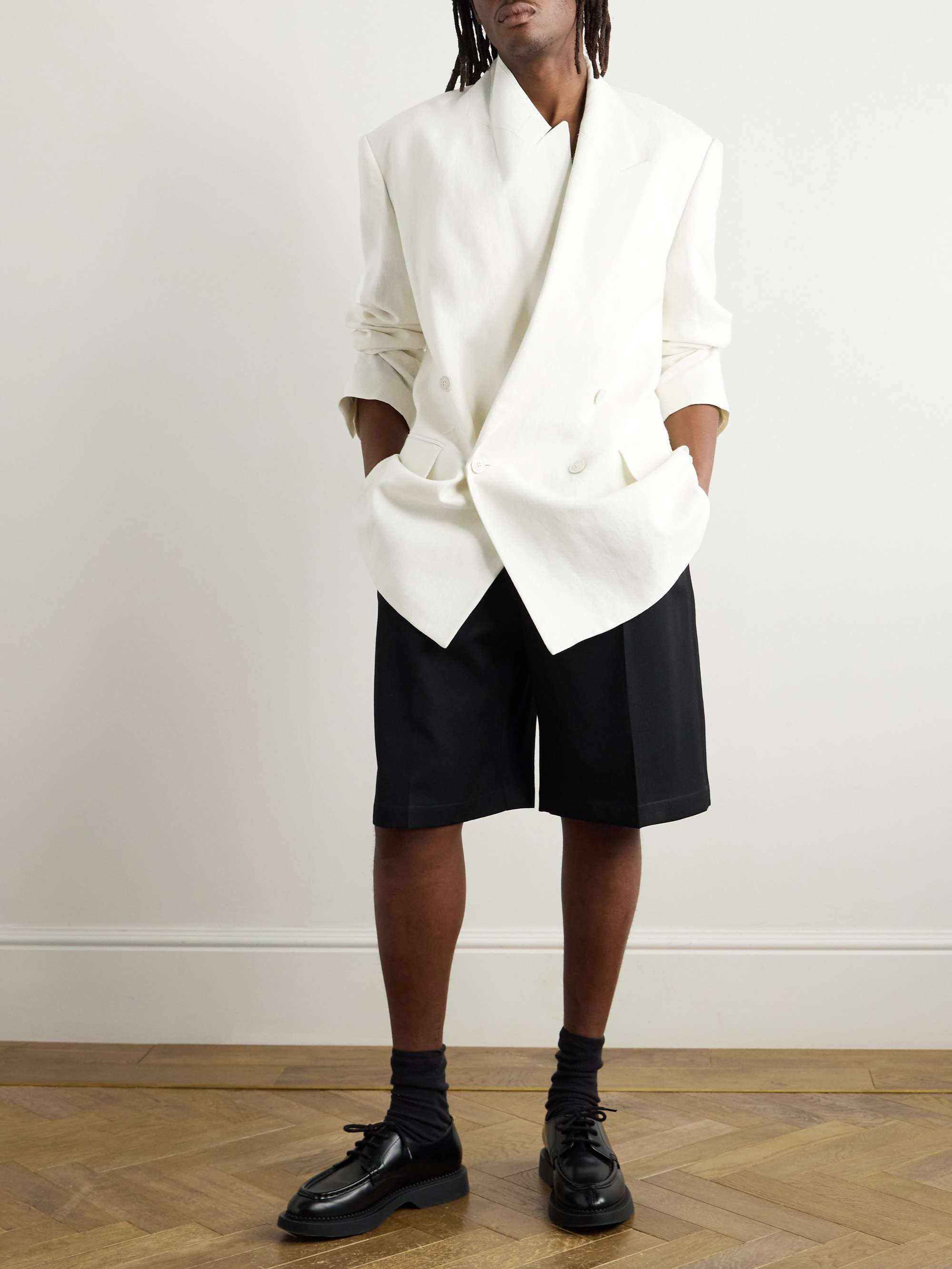 Oversized Double-Breasted Linen, Wool, Silk and Cashmere-Blend Blazer view