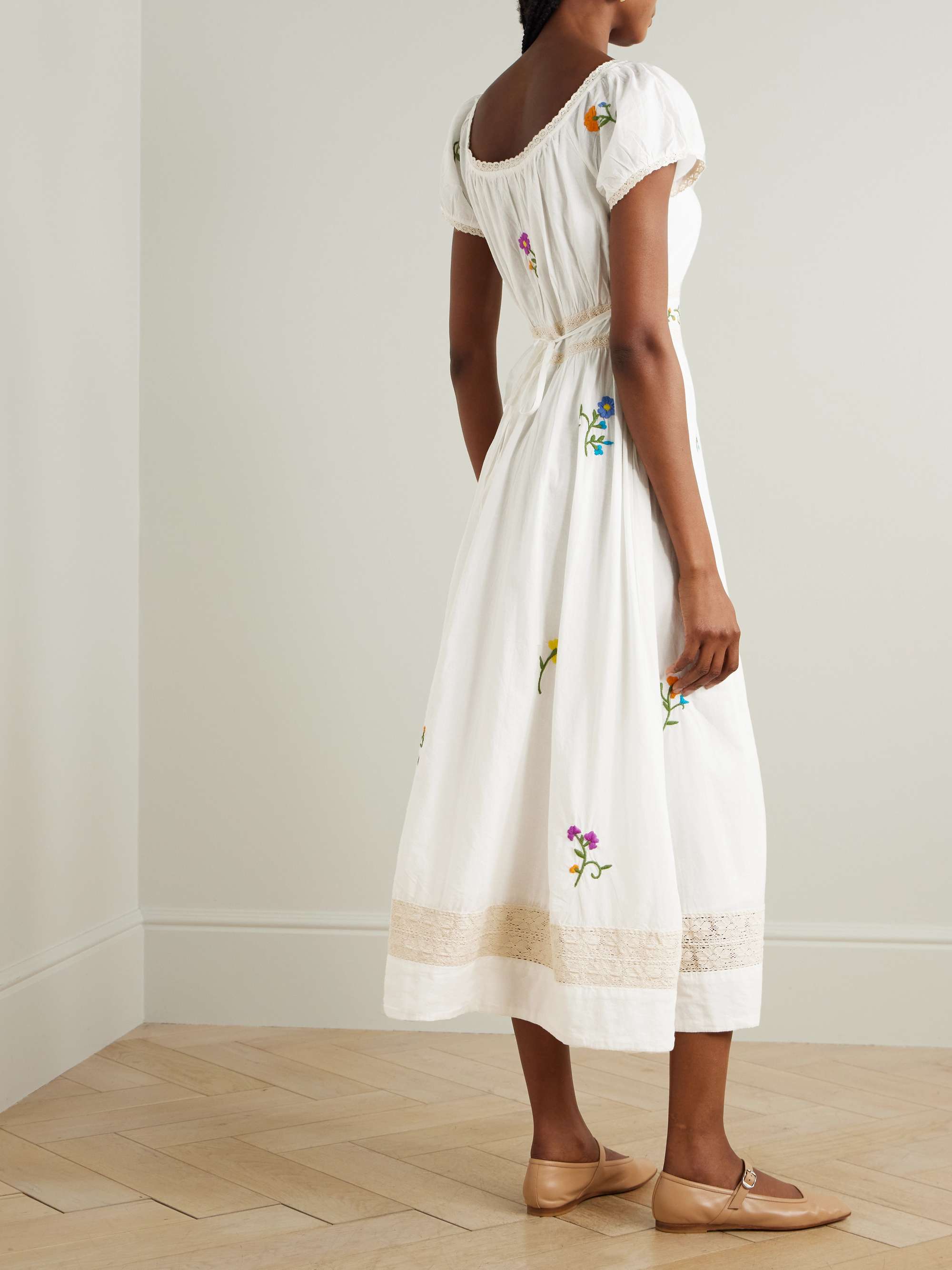 Alani lace-trimmed embroidered cotton midi dress view