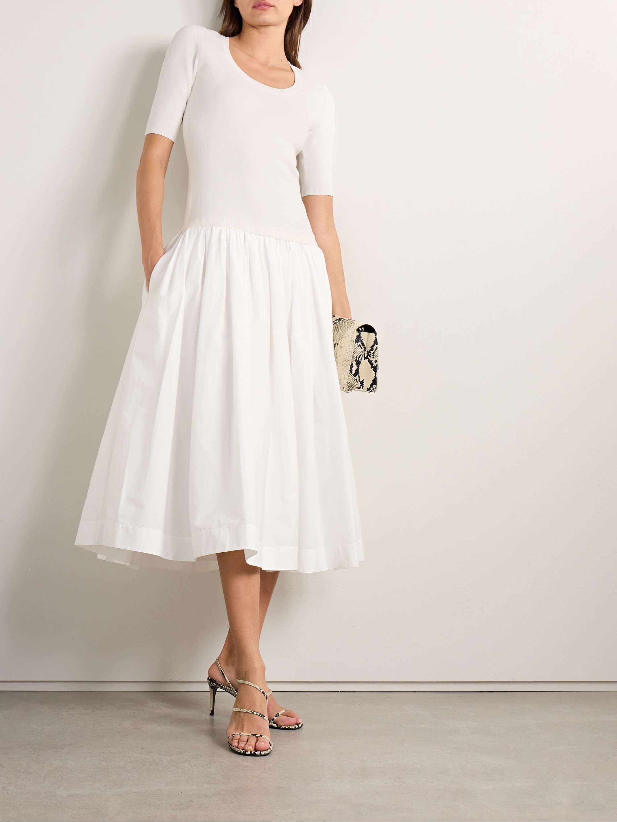 Patton paneled pleated cotton-blend poplin midi dress view