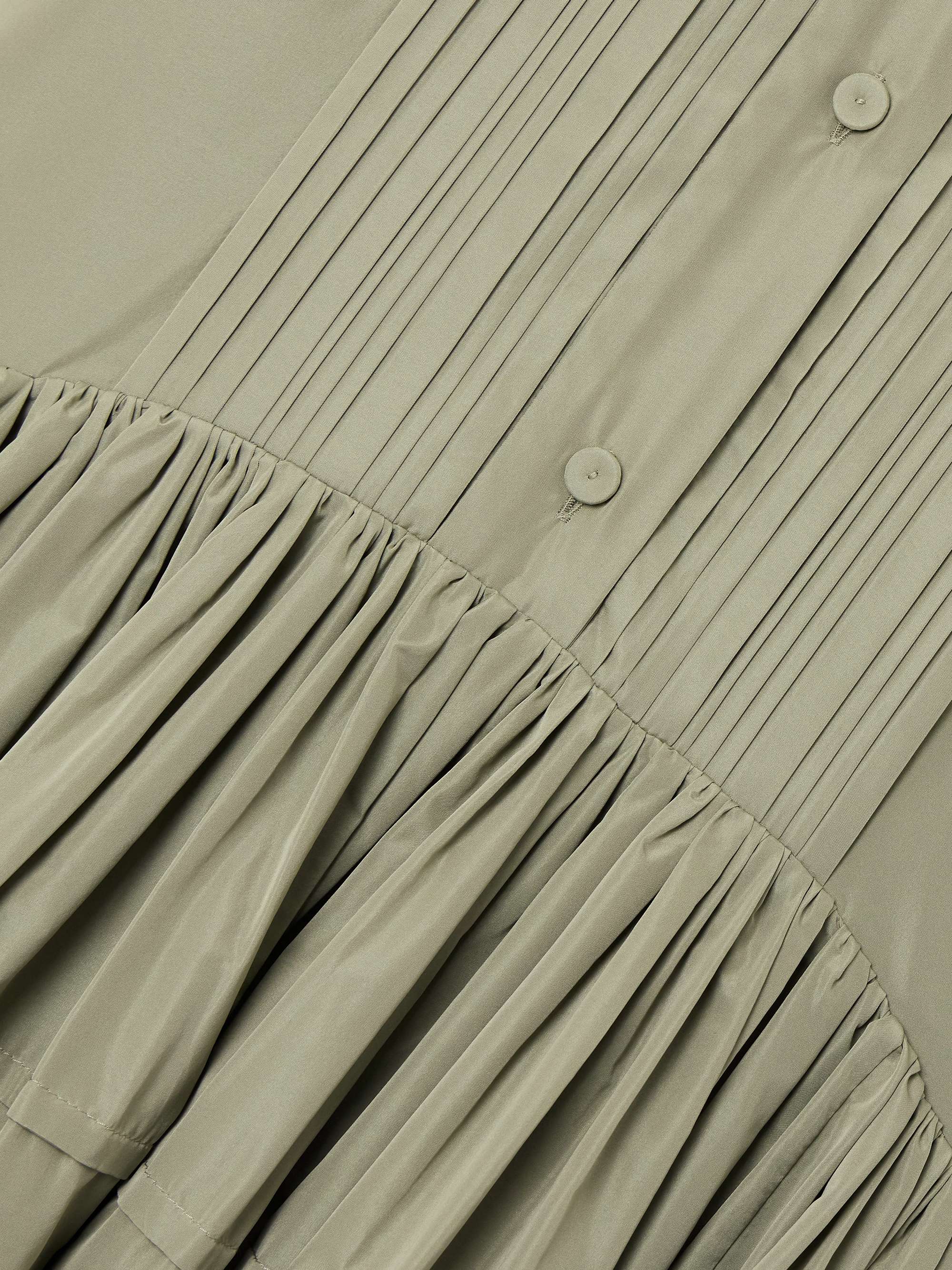 Pleated sateen midi shirt dress view