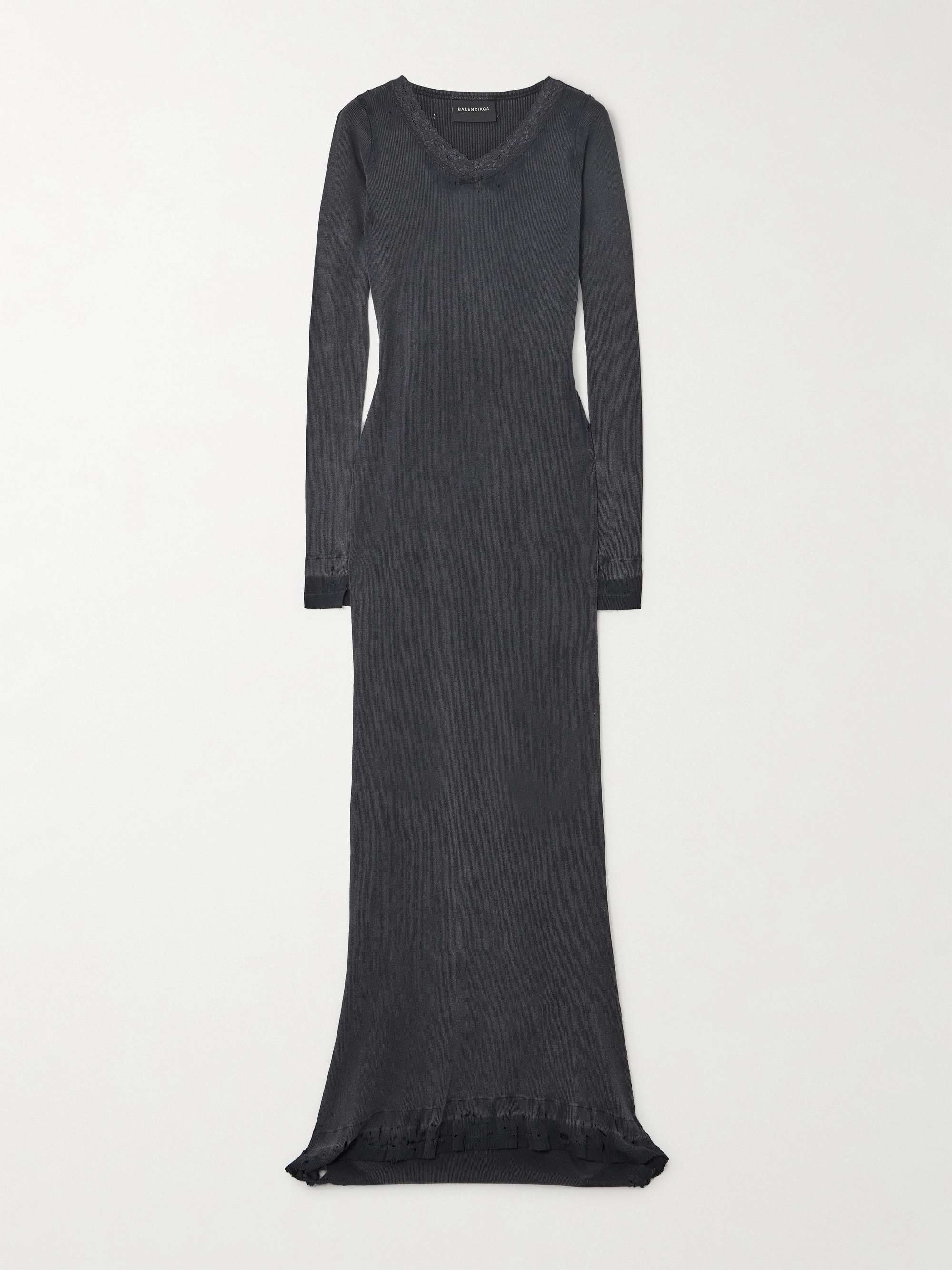 Distressed lace-trimmed ribbed cotton-jersey maxi dress hero visual