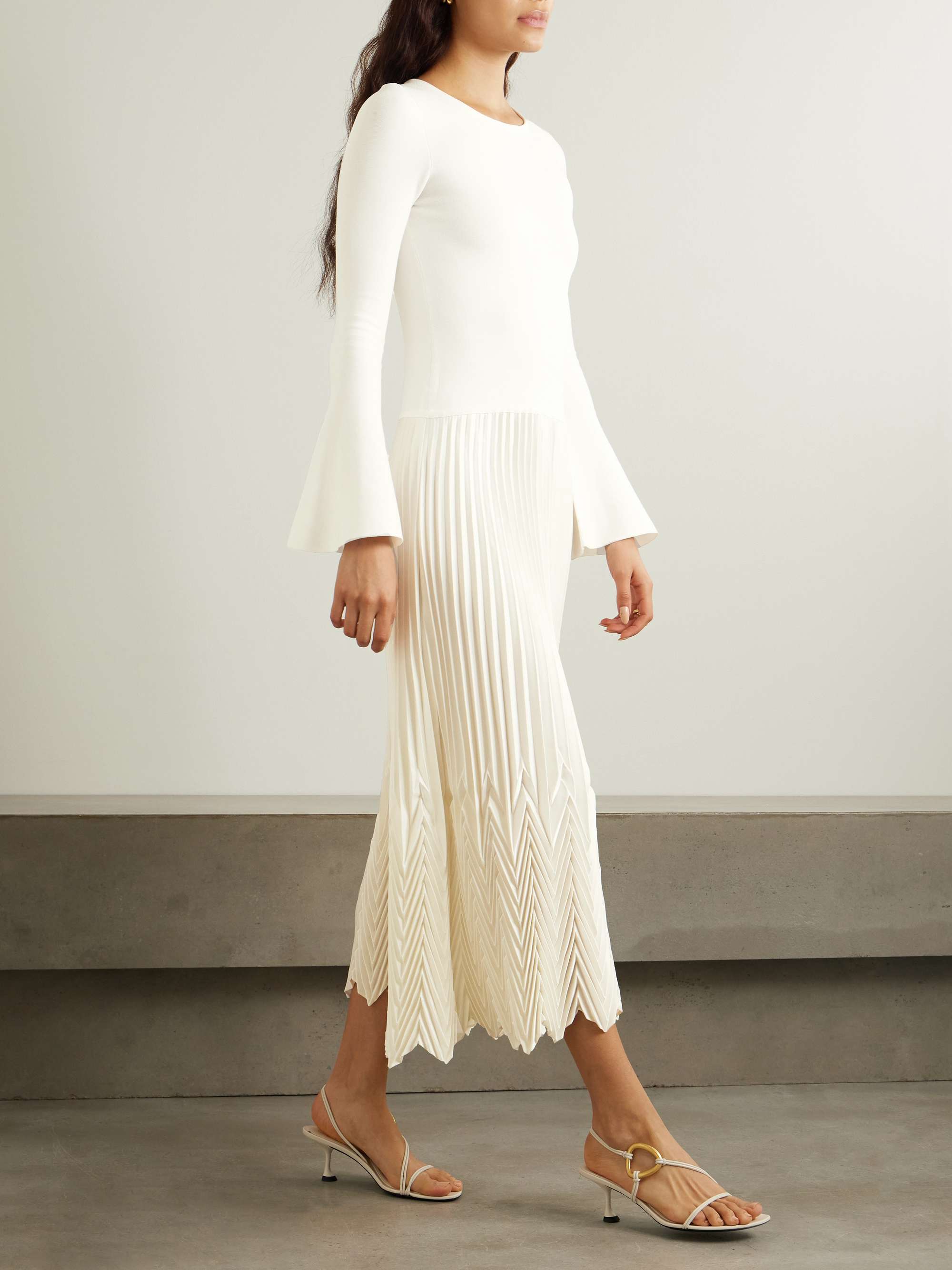 Damoni jersey and plissé-satin midi dress view