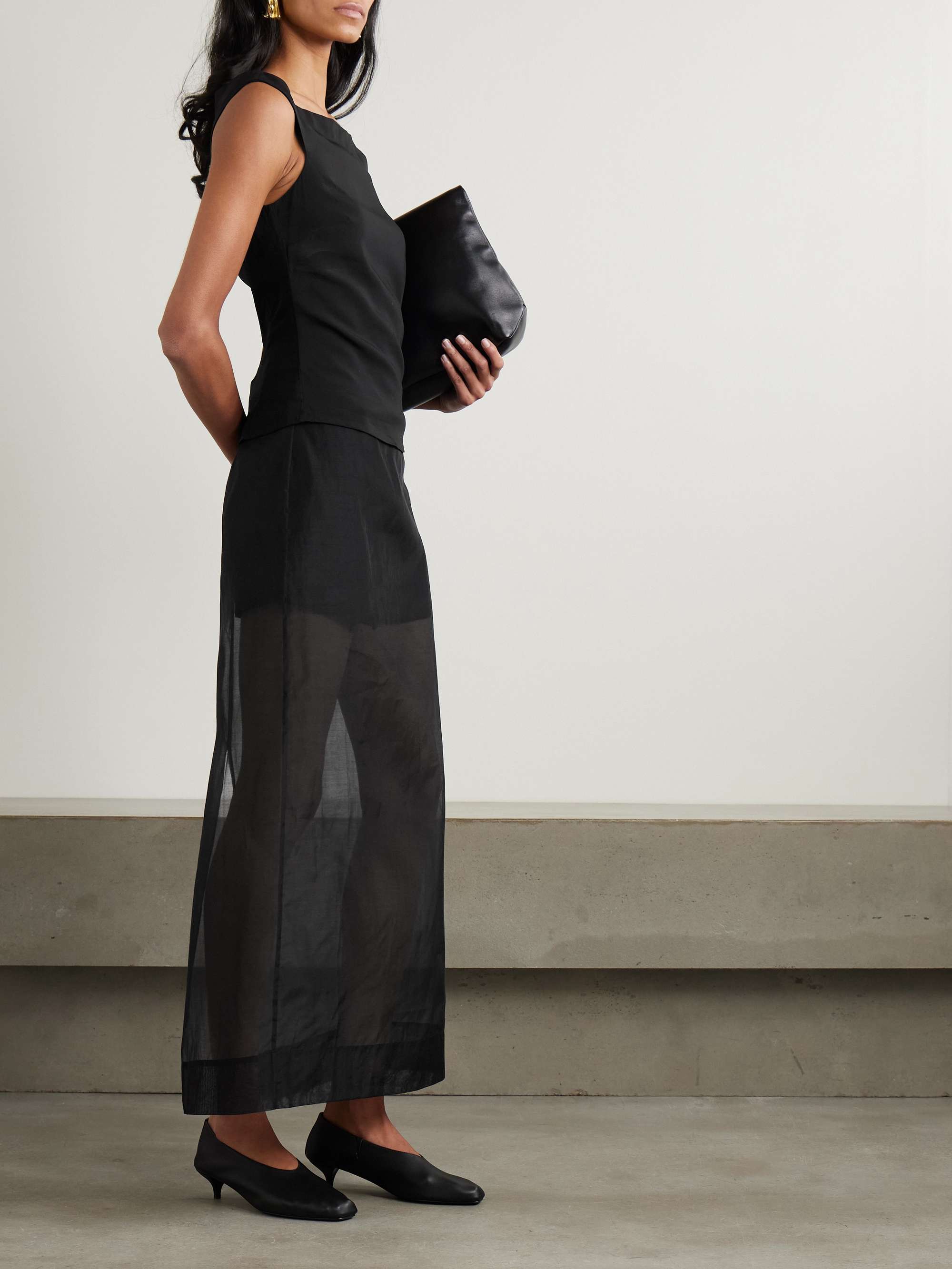 Leather-trimmed organic cotton-blend tulle maxi skirt view