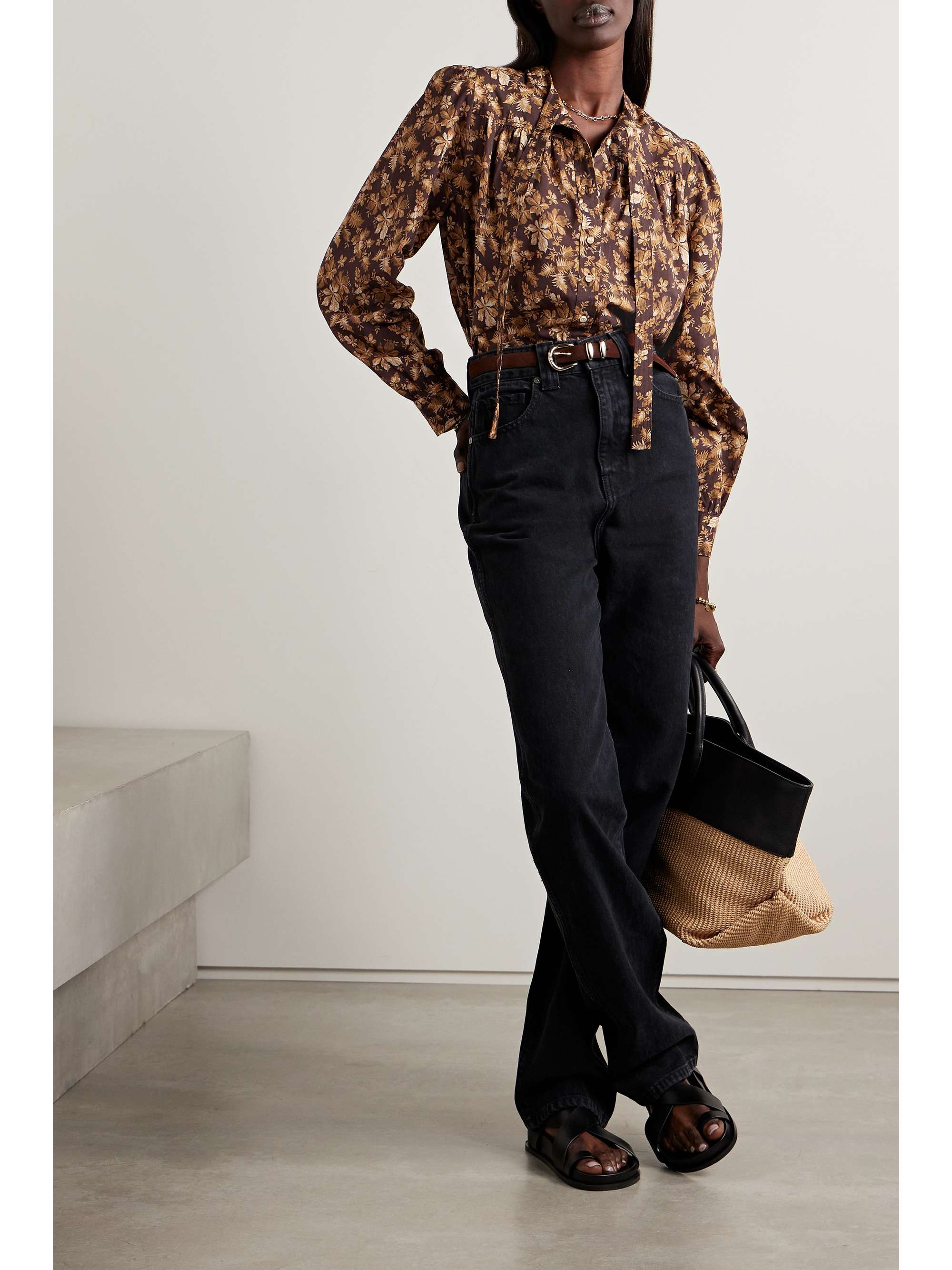 + NET SUSTAIN Norma pussy-bow floral-print cotton-poplin blouse view