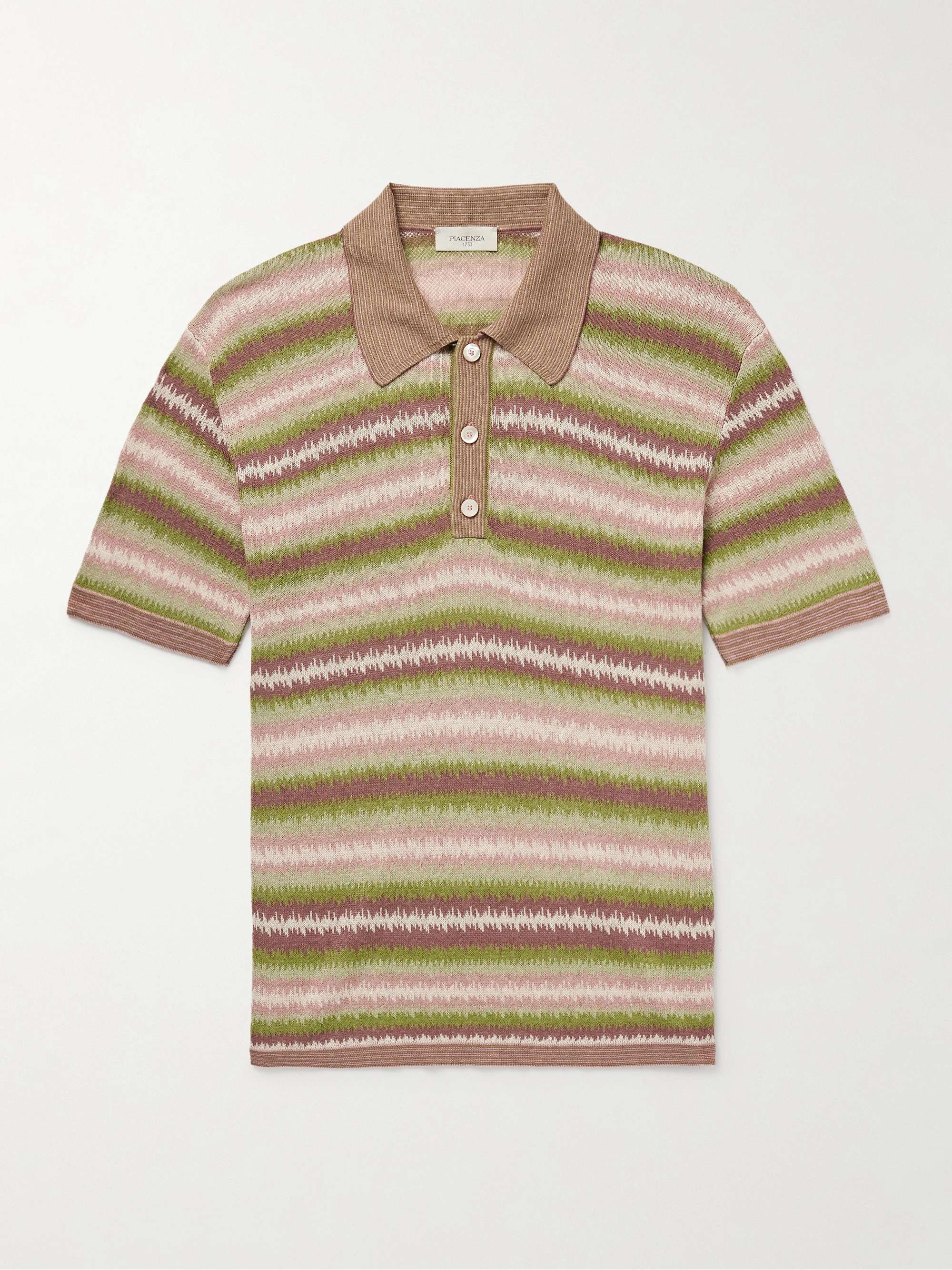 Striped Silk and Linen-Blend Polo Shirt hero visual
