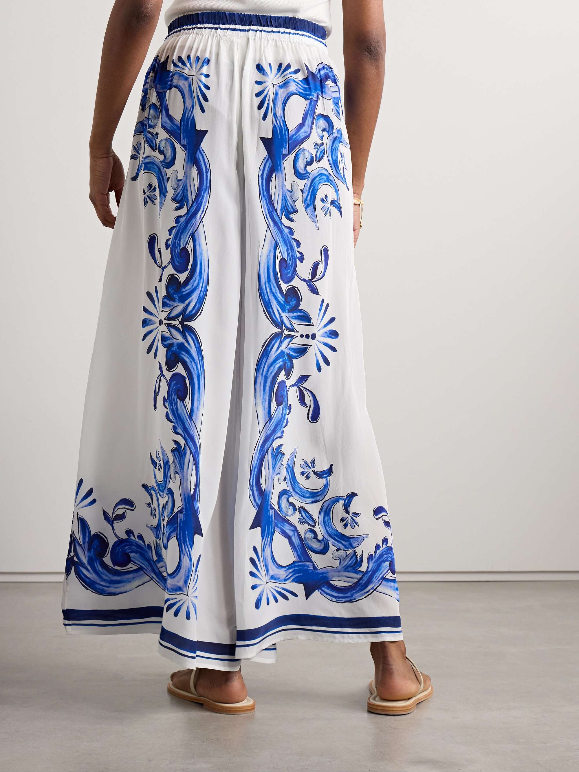 Garden Tiles bead-embellished printed satin wide-leg pants view