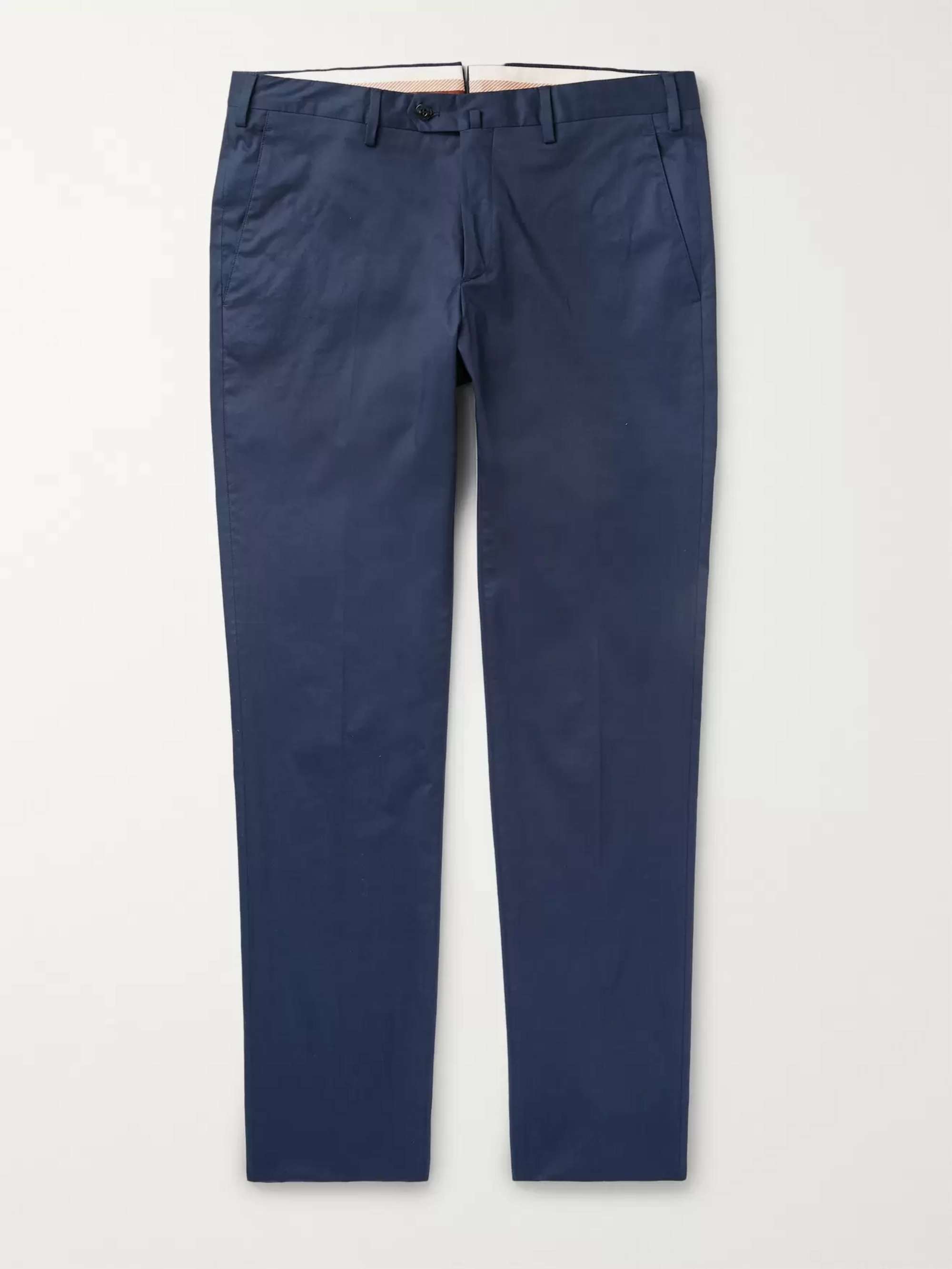 Navy Slim-Fit Stretch-Cotton Twill Trousers hero visual