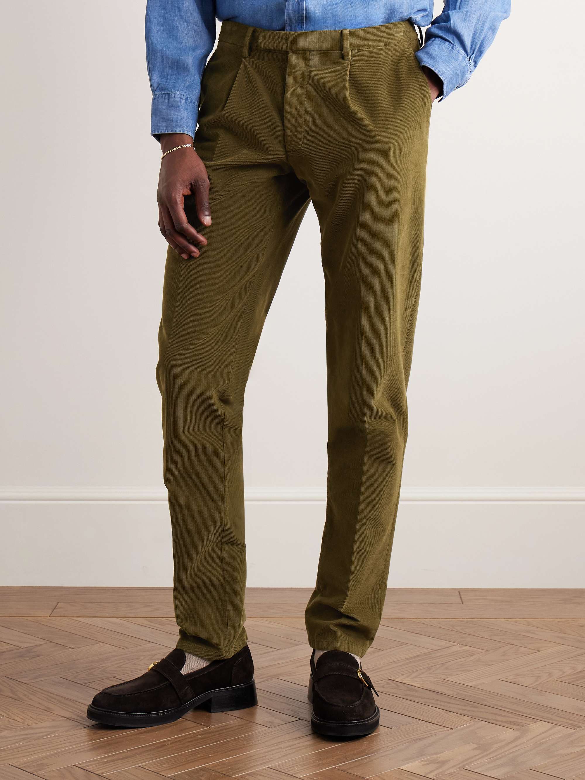 Slim-Fit Pleated Cotton-Blend Corduroy Suit Trousers view