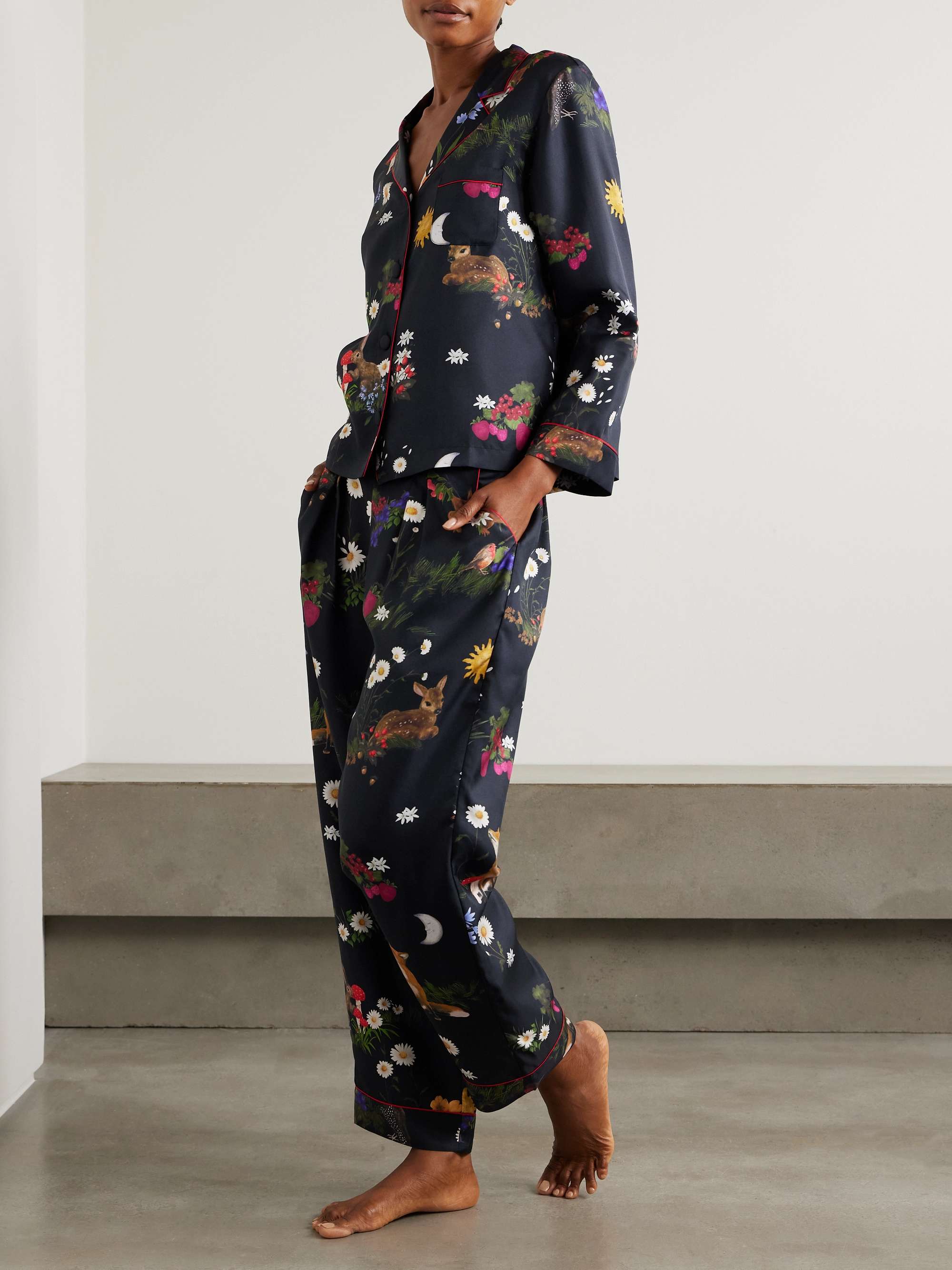 Fables Poete Romance printed cotton and silk-blend pajama pants view