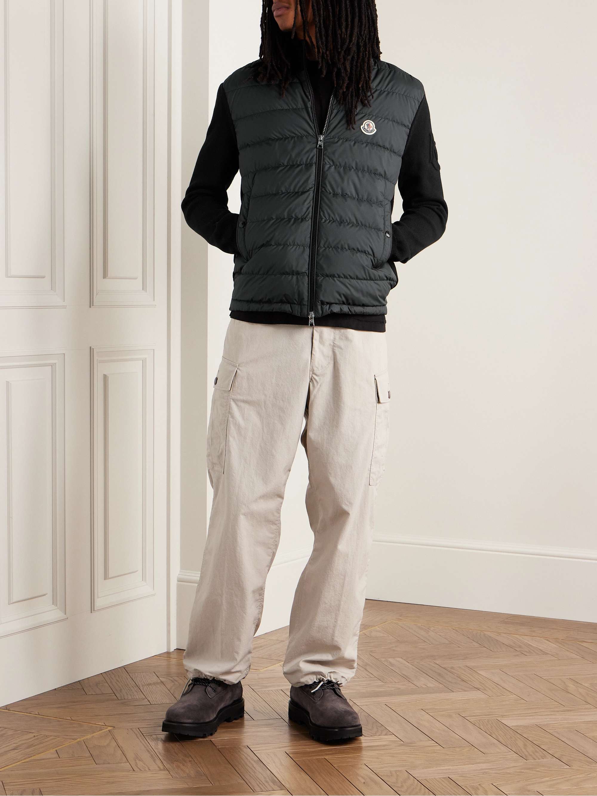 Panelled Cotton and Quilted Shell Down Zip-Up Cardigan view