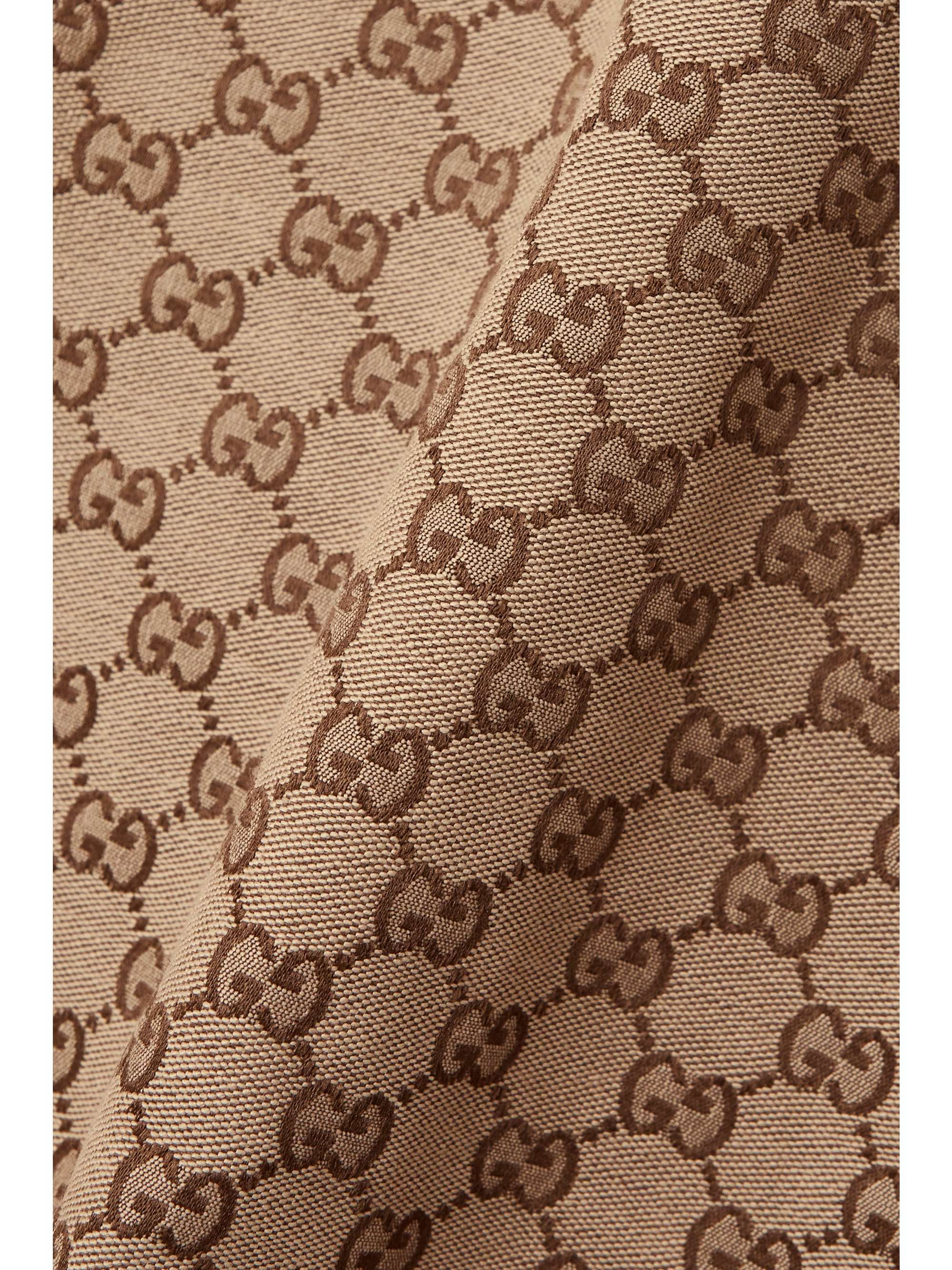 Belted leather-trimmed cotton-blend canvas-jacquard midi skirt view