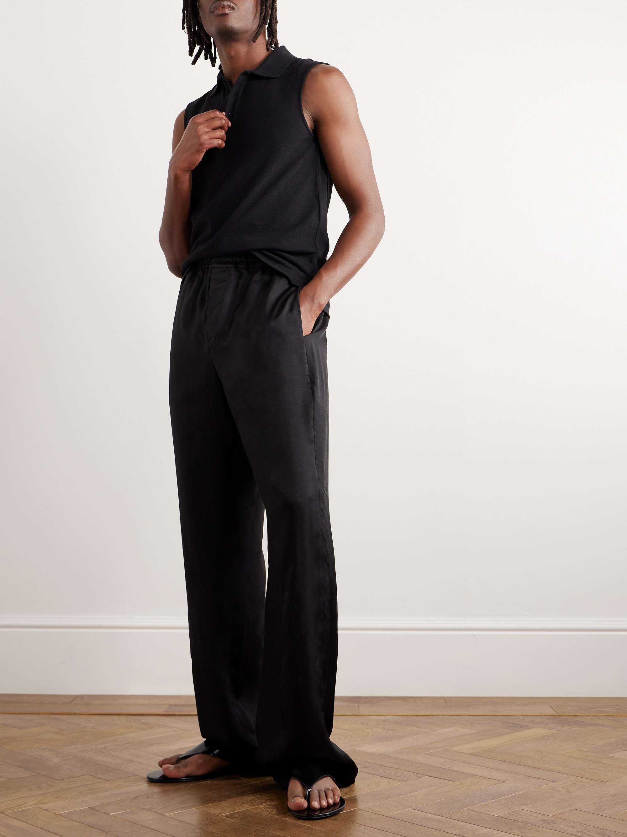 Straight-Leg Satin-Twill Trousers view