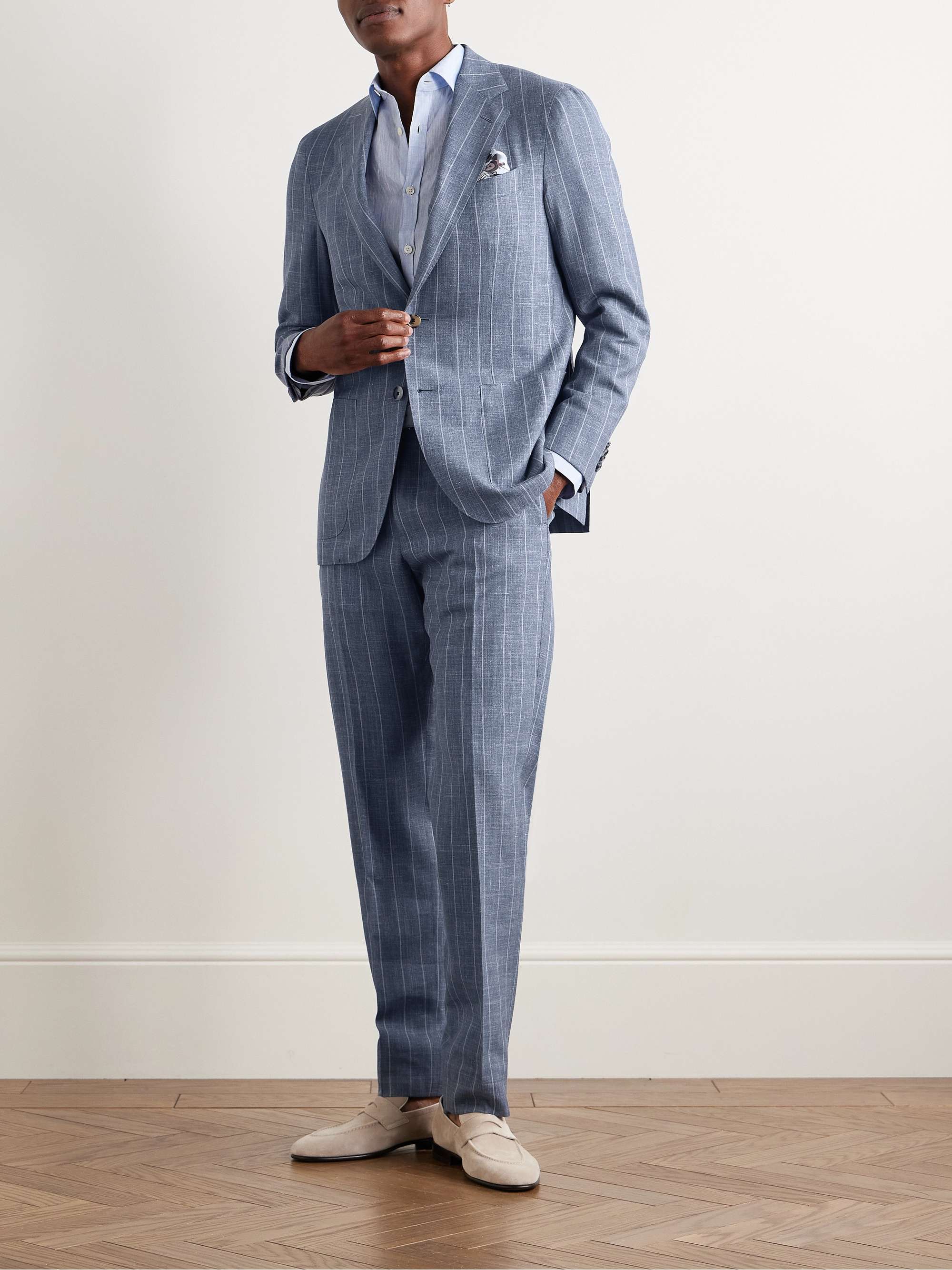 Striped Wool, Silk and Linen-Blend Suit Jacket view