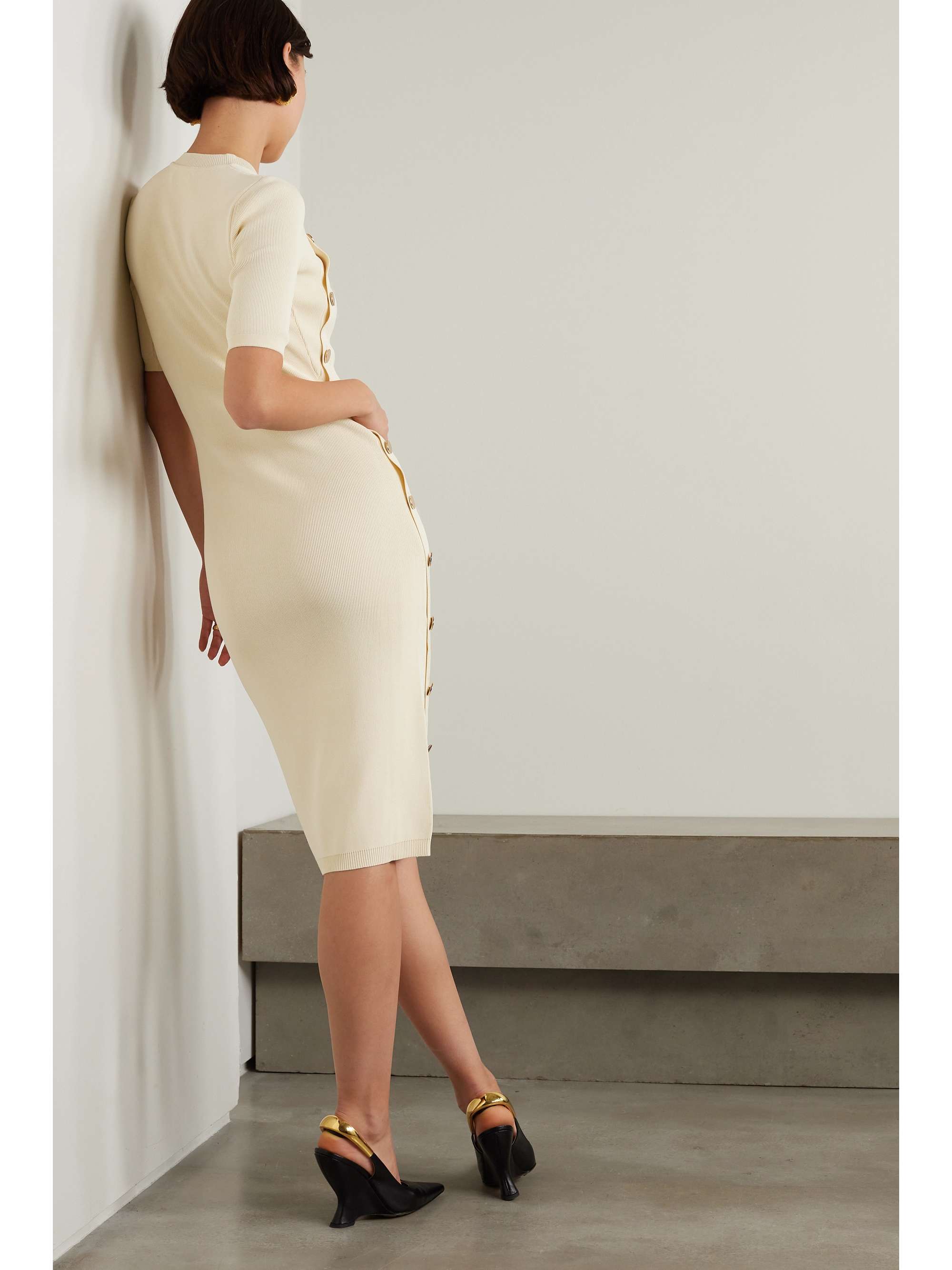 Topaz button-detailed ribbed-knit midi dress view