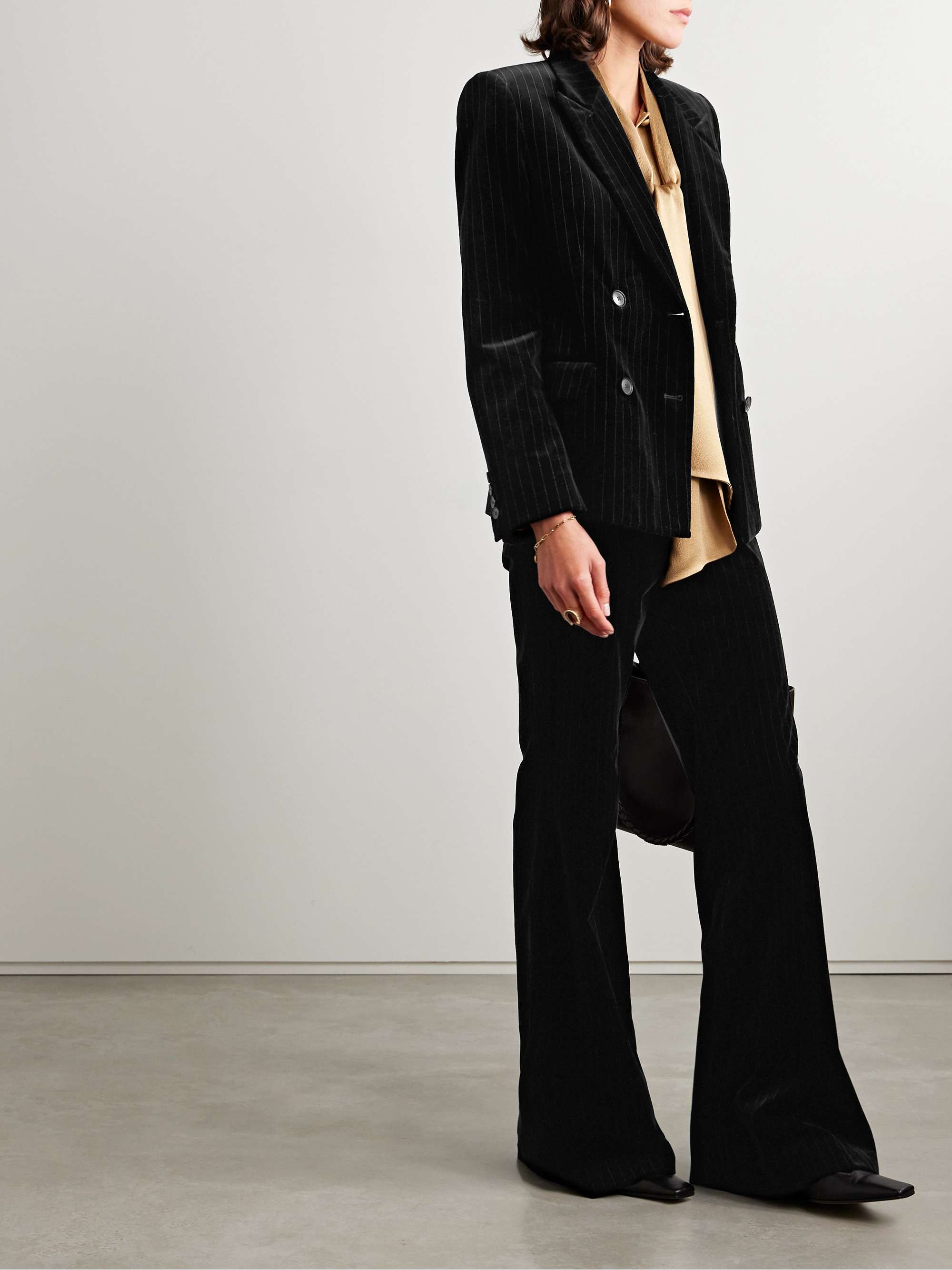 Veda double-breasted metallic striped cotton-velvet blazer view