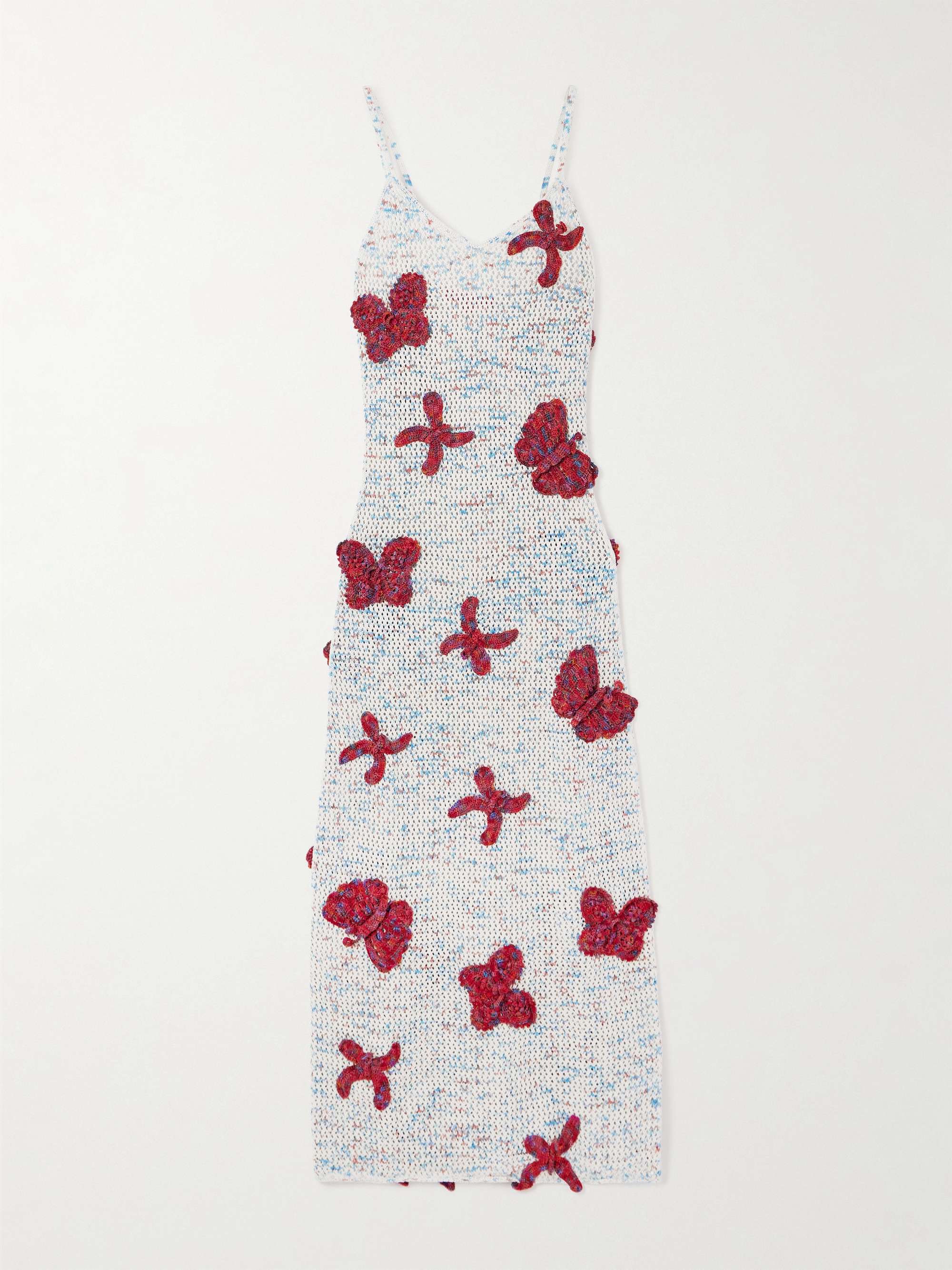 Butterfly appliquéd open-knit cotton midi dress hero visual