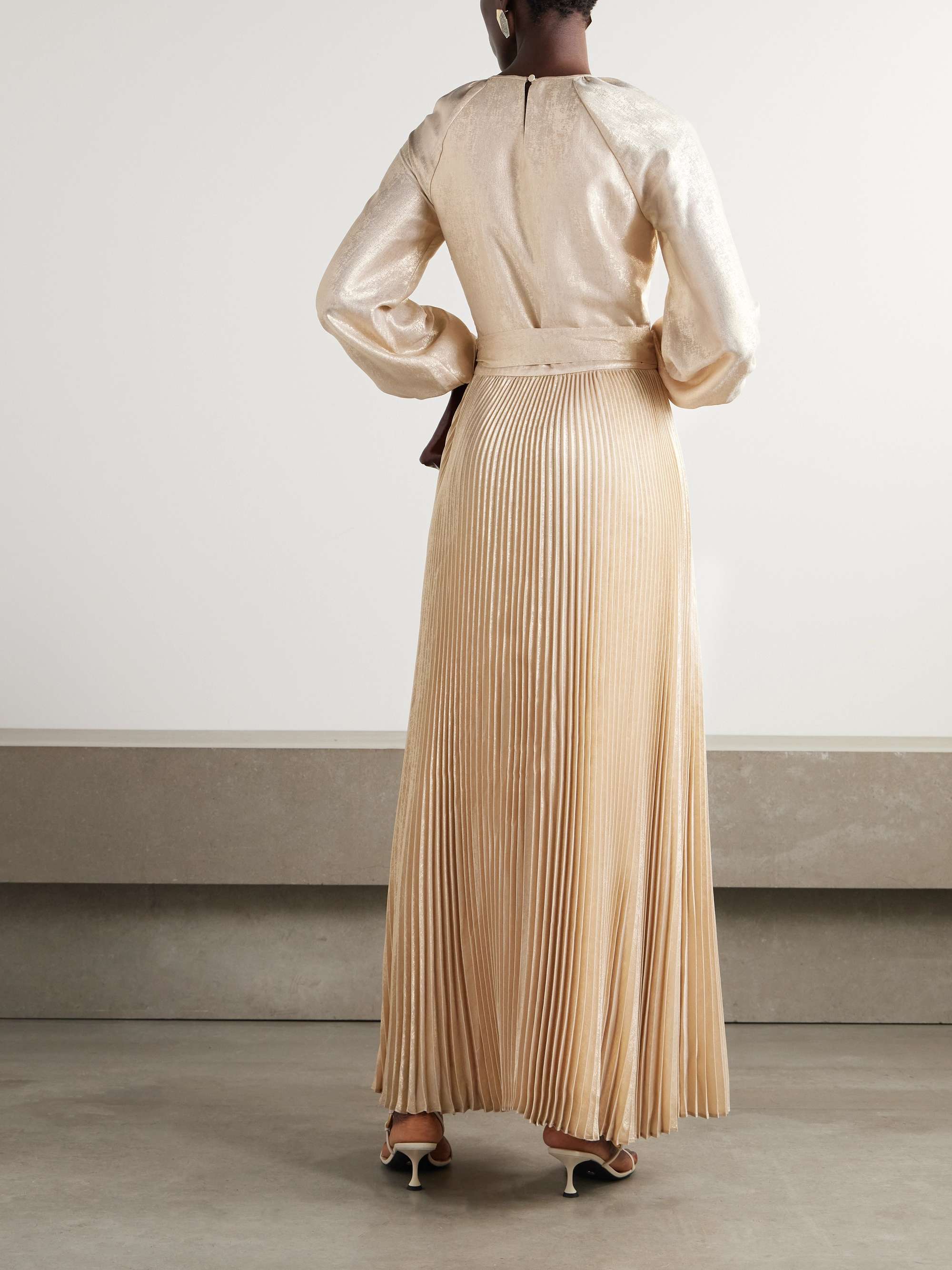 Varenya belted pleated metallic lamé maxi dress view