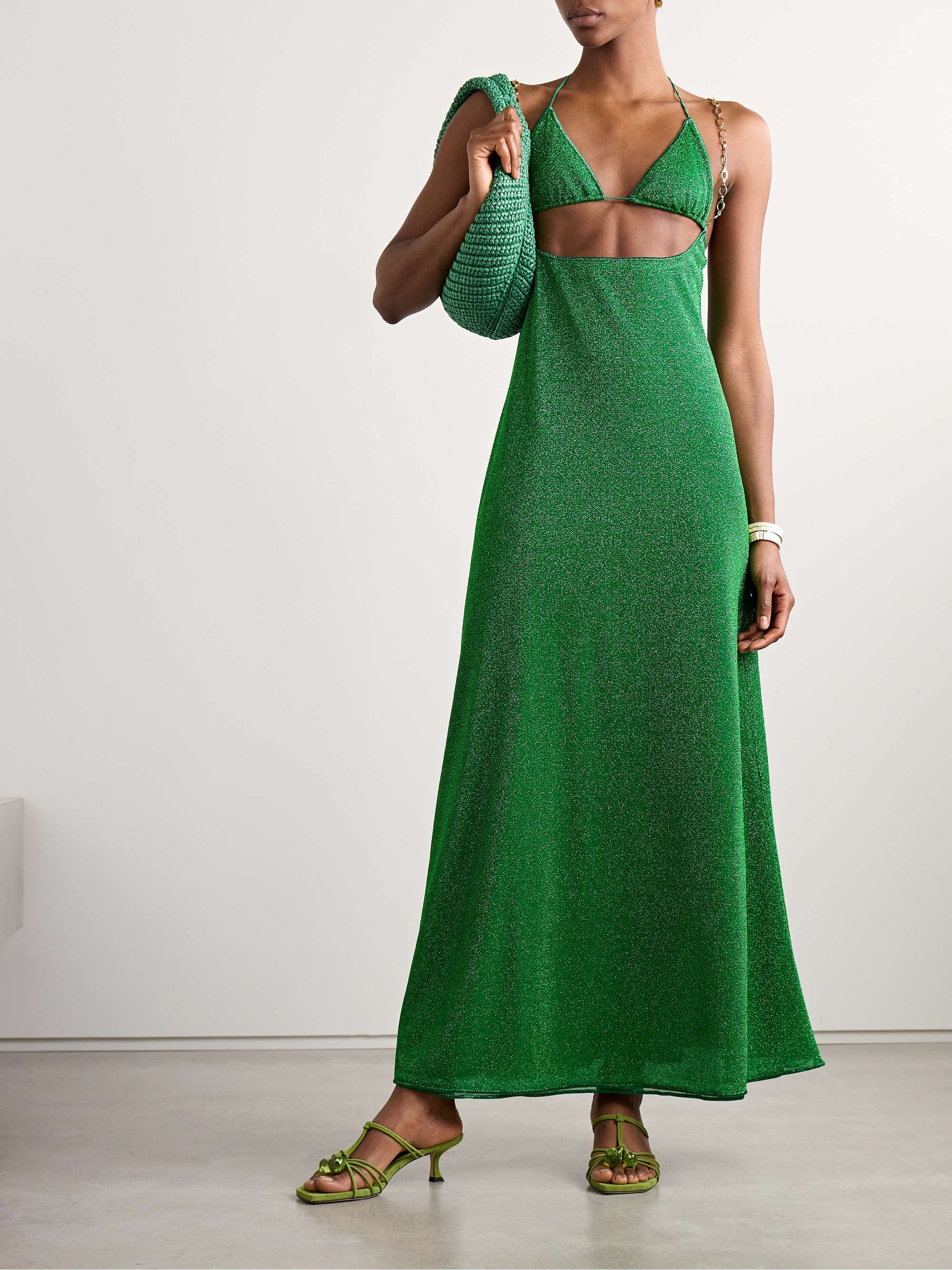 Lumière cutout chain-embellished metallic stretch-knit maxi dress view