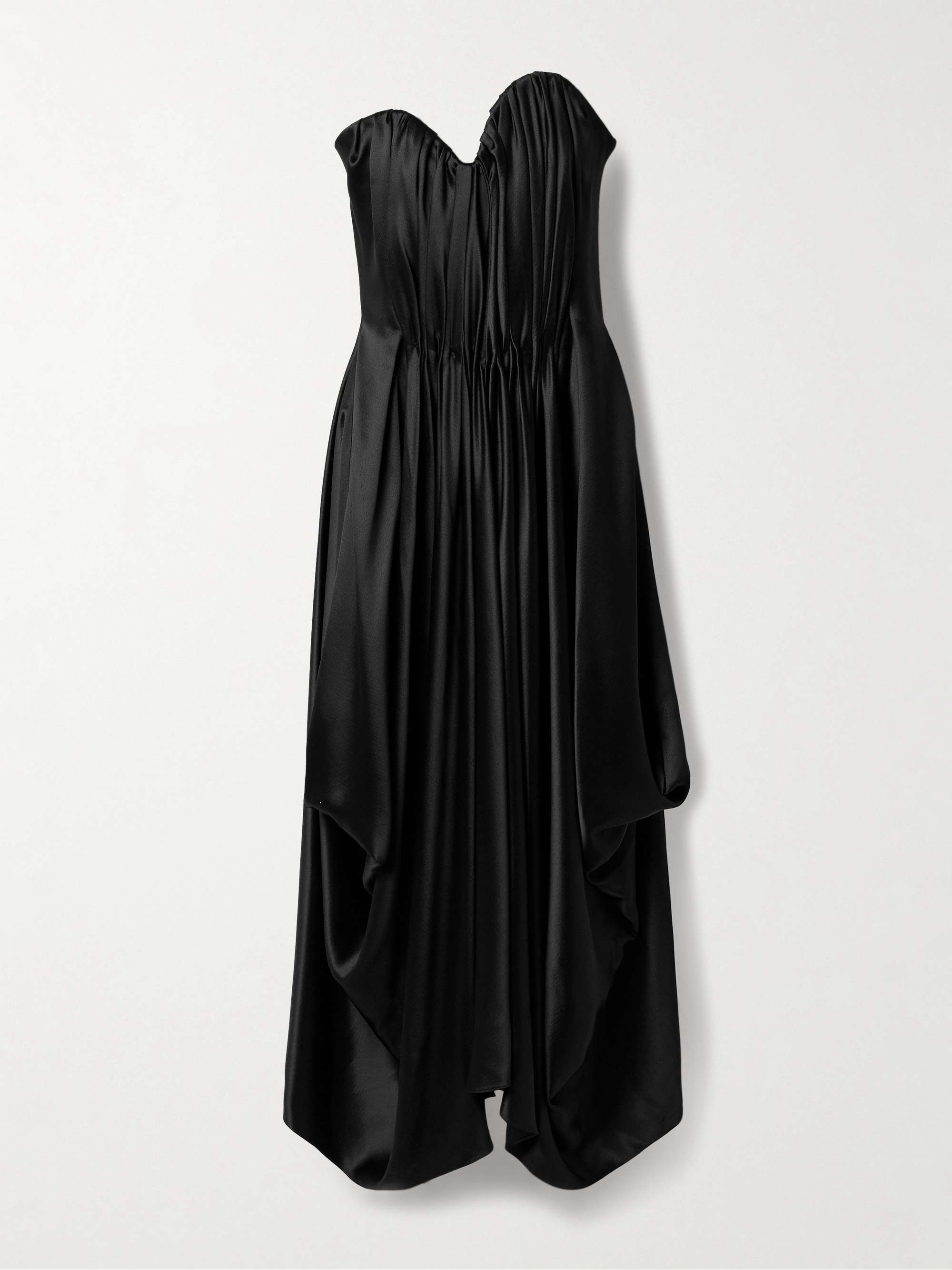 Strapless pleated hammered-satin maxi dress hero visual
