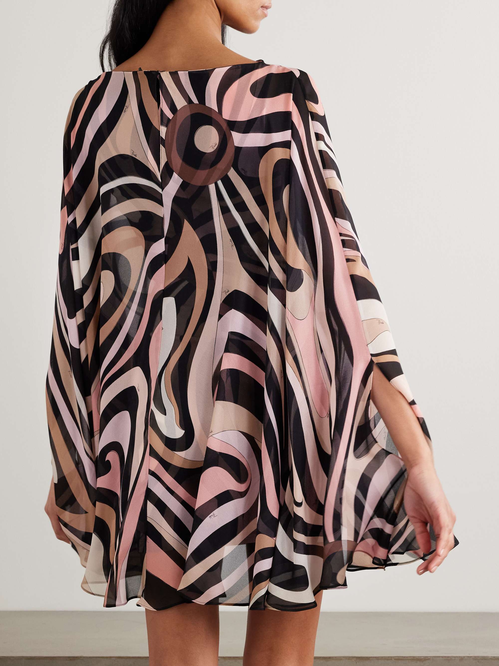 Cape-effect printed silk crepe de chine and stretch-jersey mini dress view