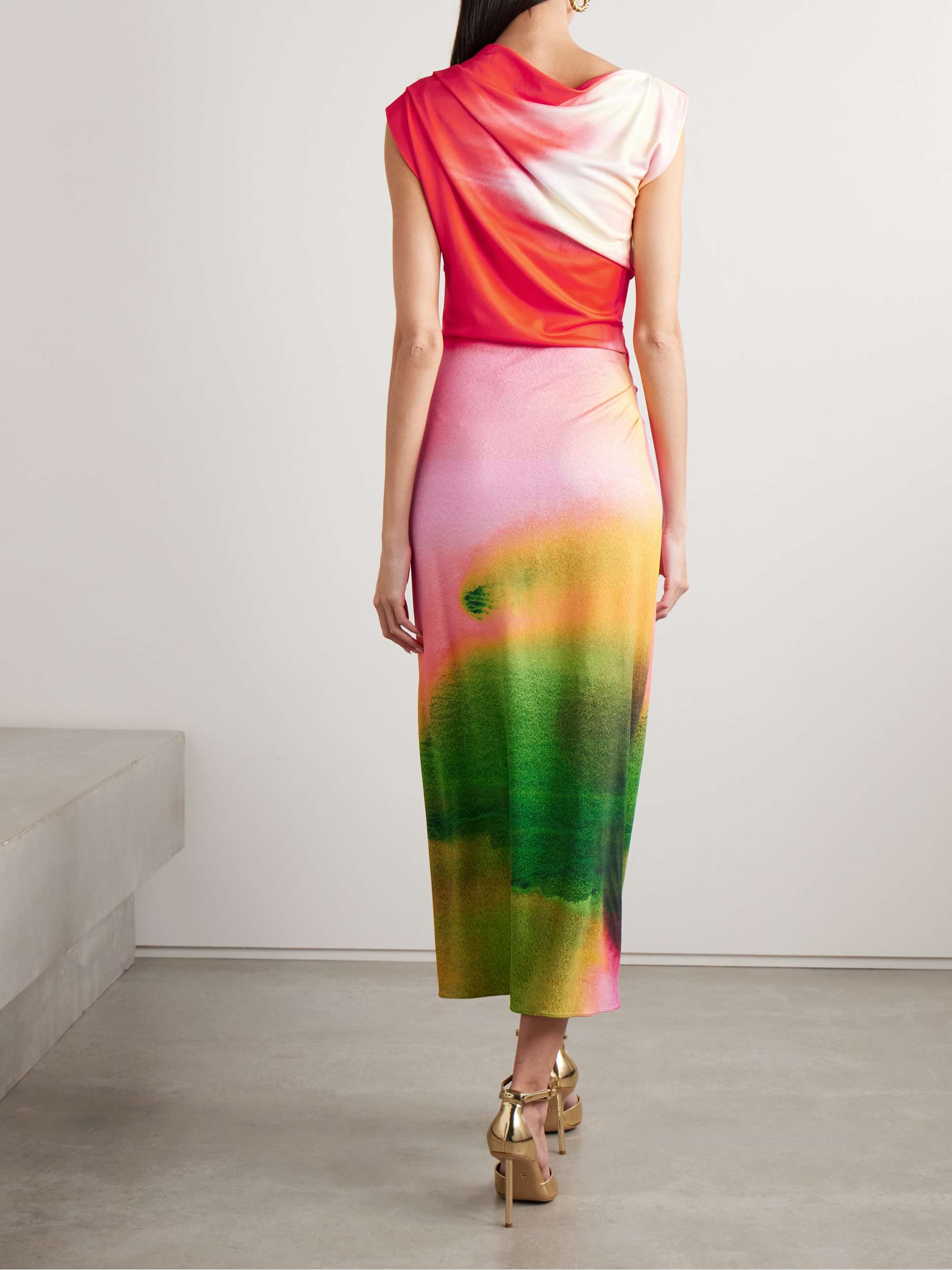 Draped printed stretch-jersey midi dress view