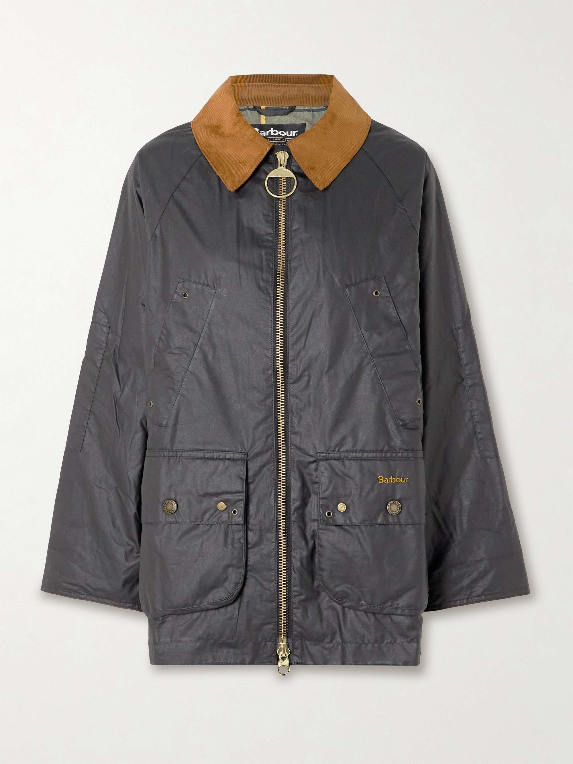 Raelynn corduroy-trimmed waxed-cotton jacket hero visual