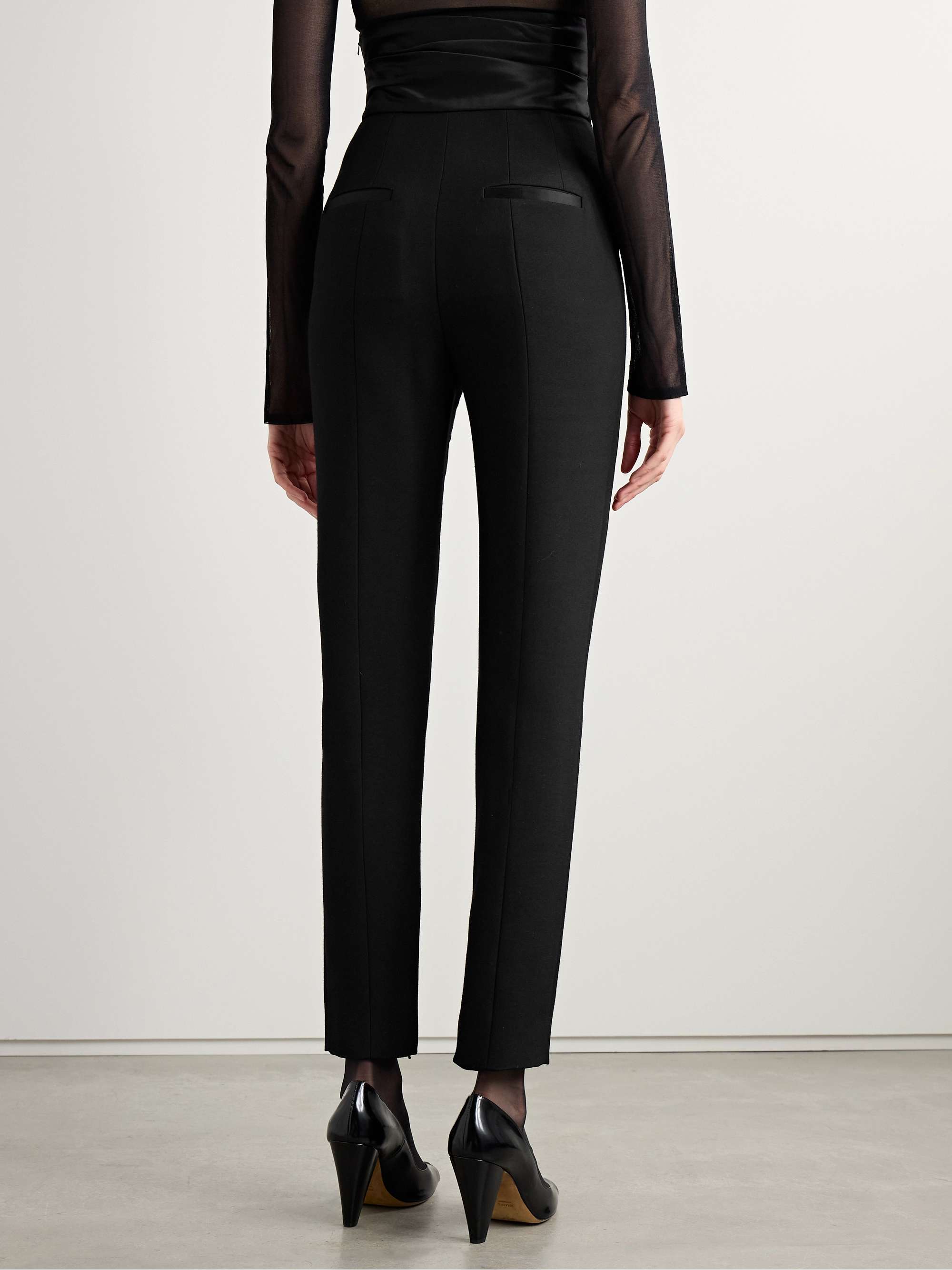 Lenro pleated satin-trimmed grain de poudre straight-leg pants view
