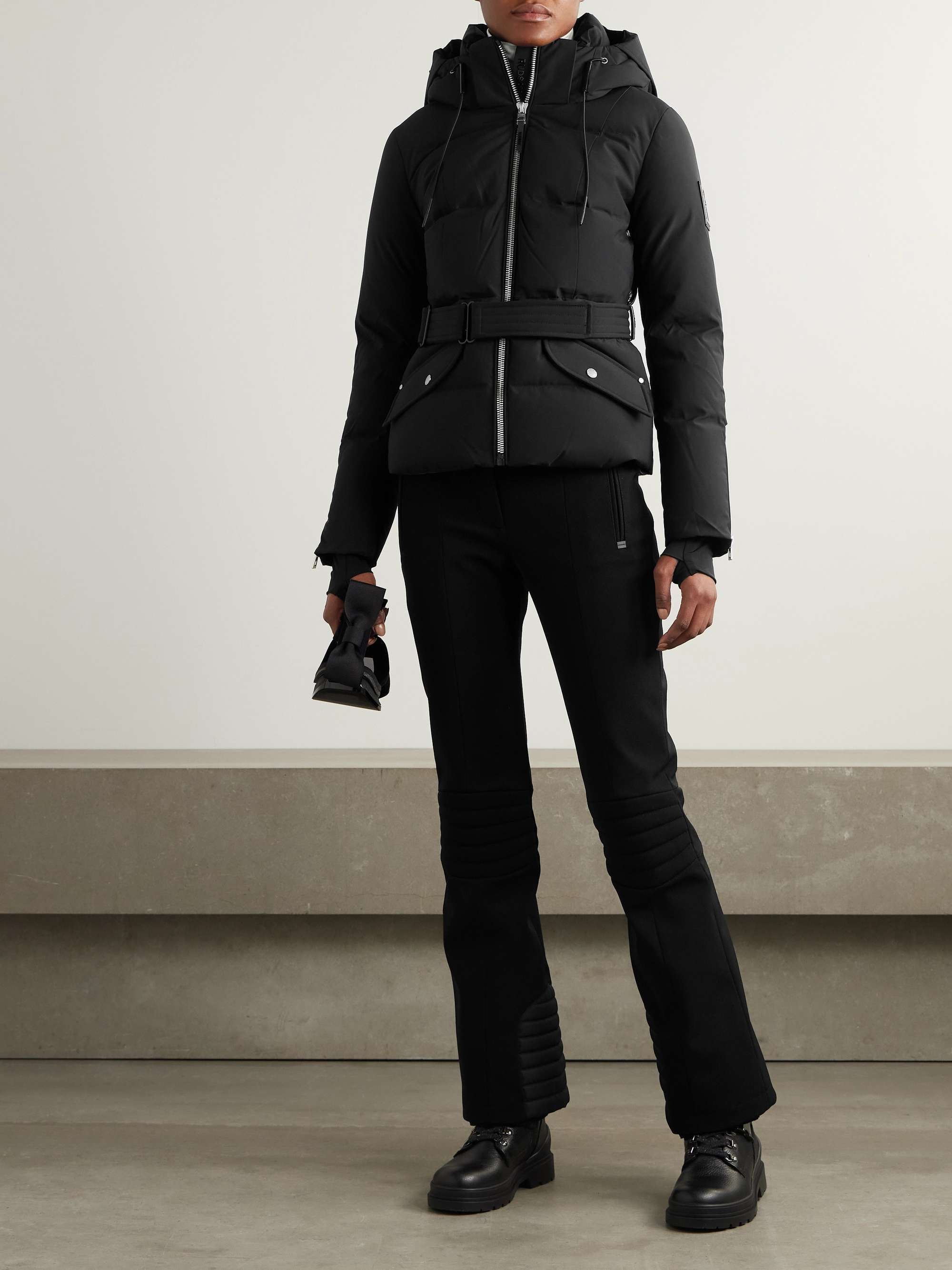 Caira belted padded quilted recycled-Stormshell hooded down ski jacket view