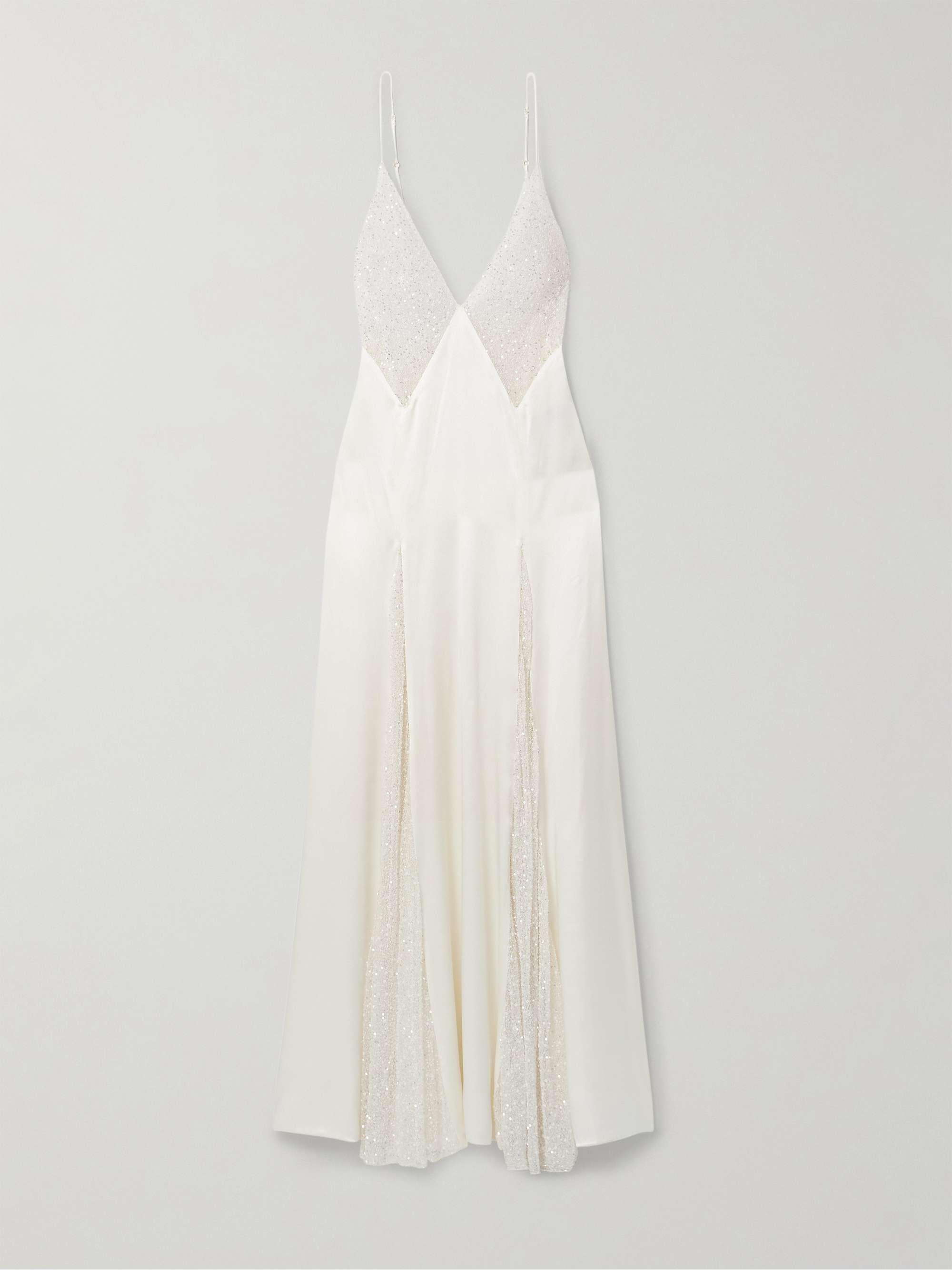 Ange paneled embellished Leavers lace and satin gown hero visual