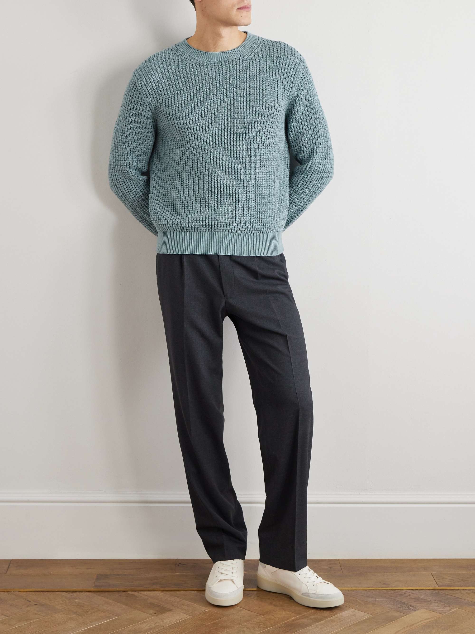 Waffle-Knit Cotton and Modal-Blend Sweater view