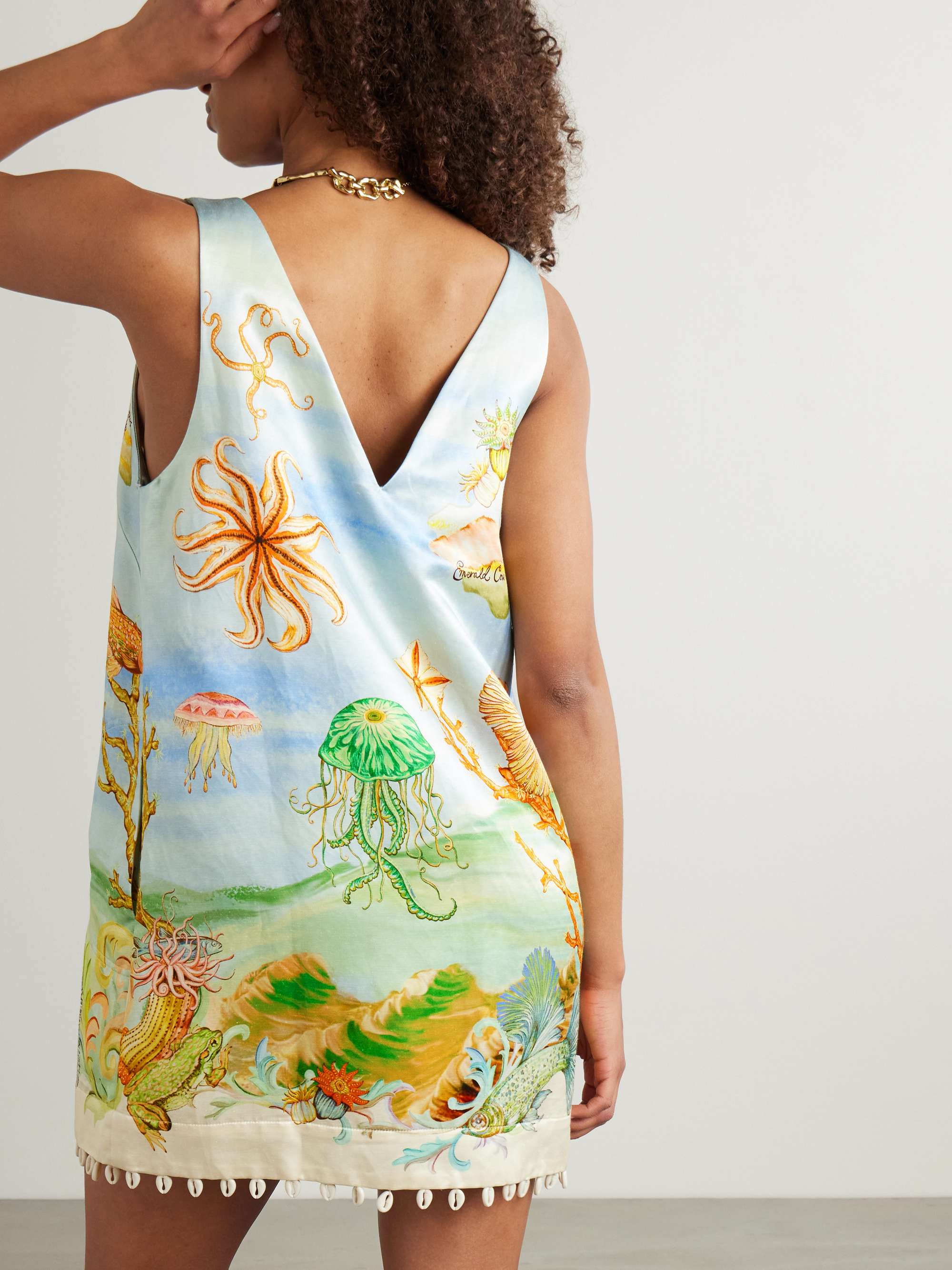 + Sam Pauletto Emerald Cove embellished printed hemp and silk-blend mini dress view
