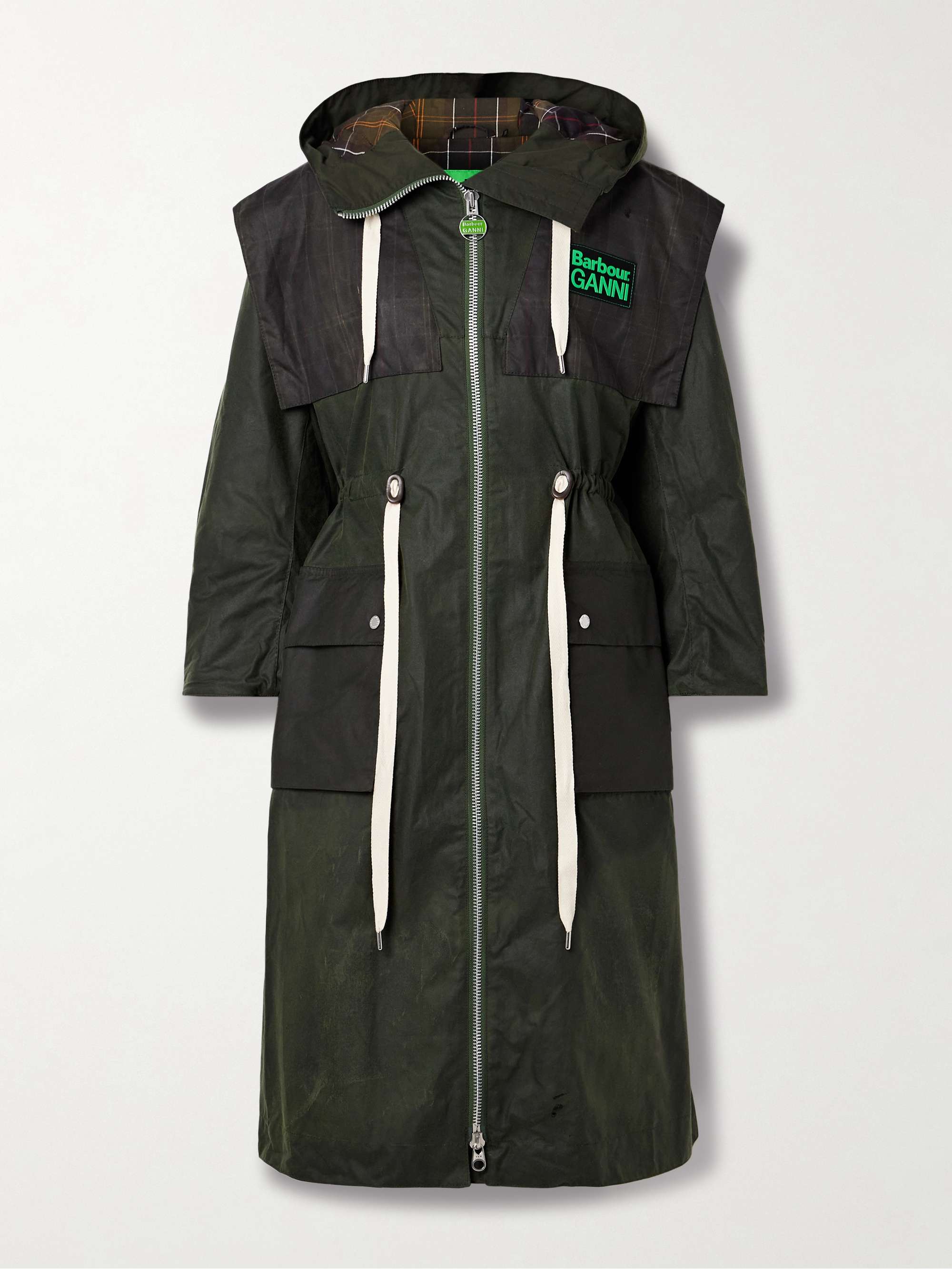 + GANNI hooded checked waxed-organic cotton jacket hero visual